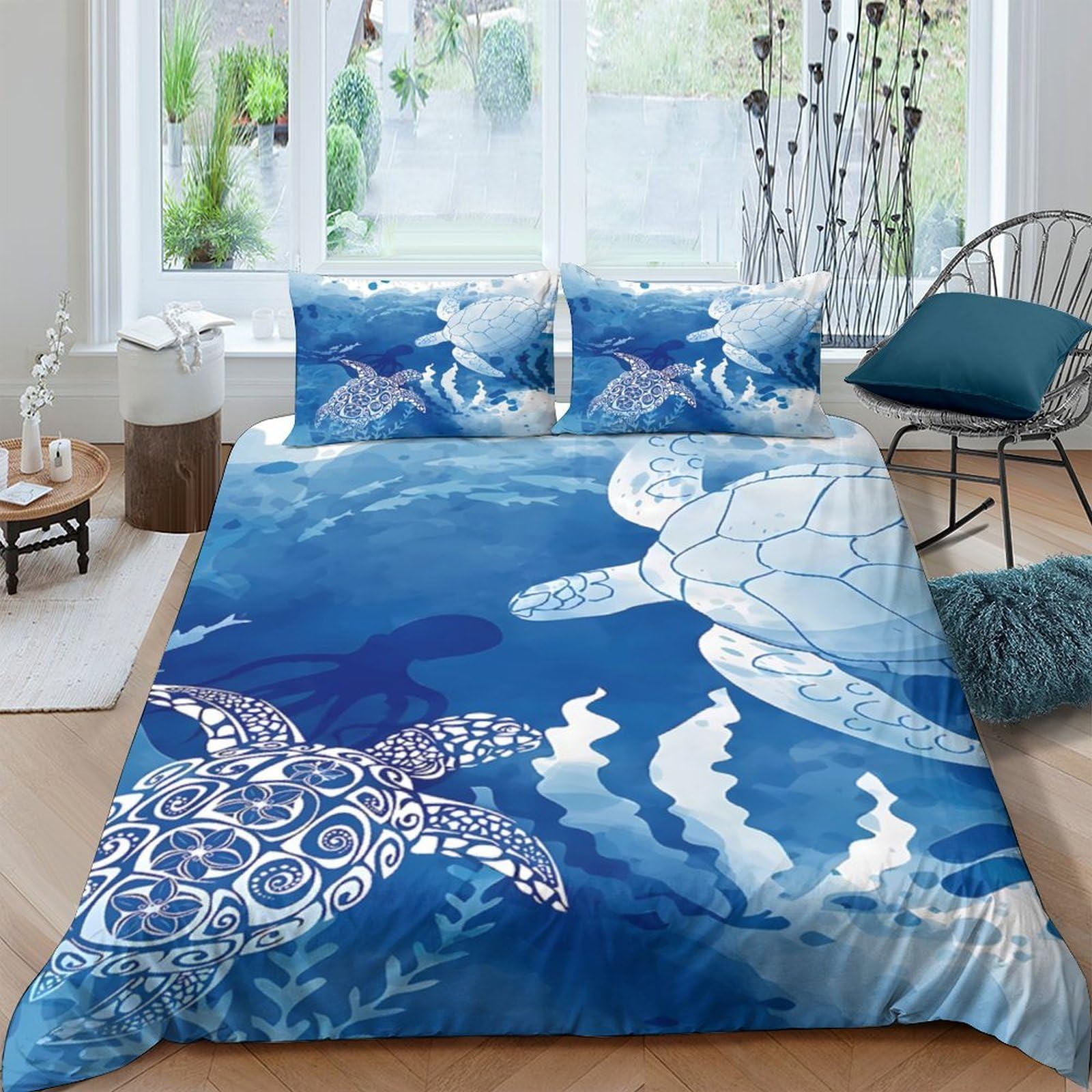 Ctjqhvkz Style-8 3D Printed Ocean Turtle Fitted Sheet Microfiber Soft Breathable Starfish Bed Cover For Bedroom Dorm Decor Mattress Protection Single（135X200cm）