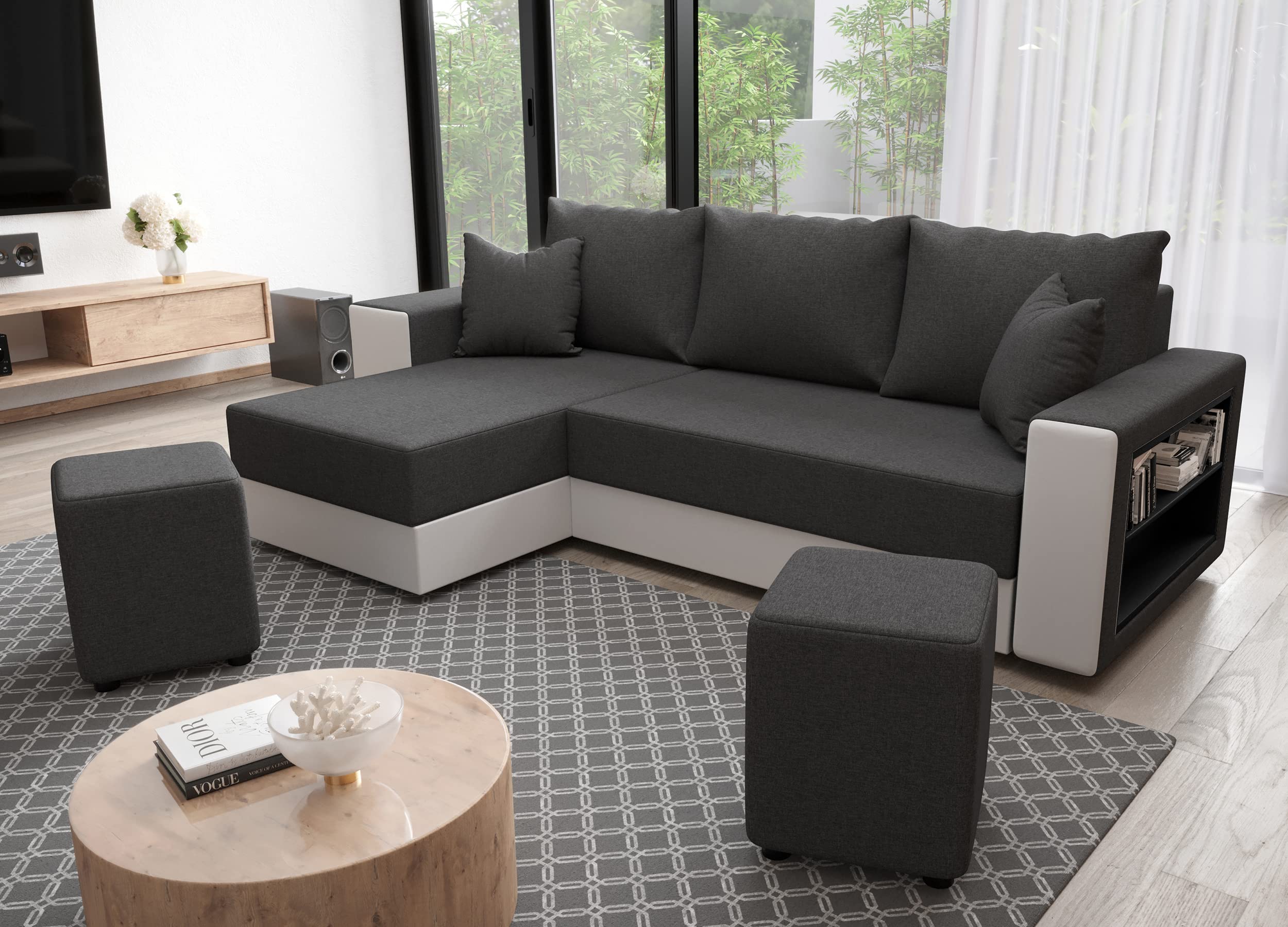 Buy Sofa Bed With Storage, L Shape Corner Sofa Set, PVC Legs Adjustable