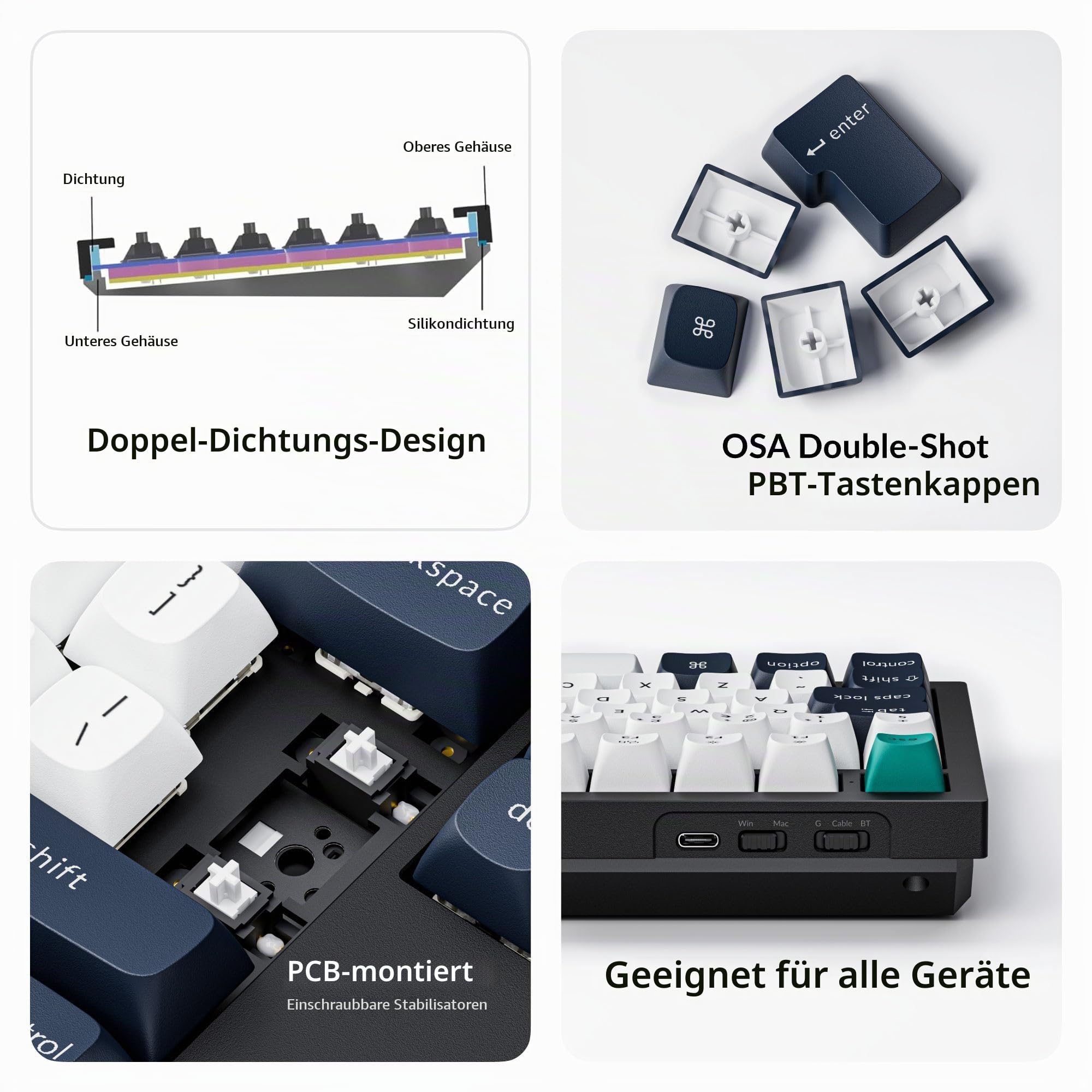 Keychron Q6 Max mechanische Gaming-Tastatur, 2,4 GHz & Bluetooth 5.1, ISO-DE-Layout, CNC-gefrästes Aluminiumgehäuse, programmierbar mit QMK/VIA, für Mac, Windows und Linux, Gateron-Bananenschalter