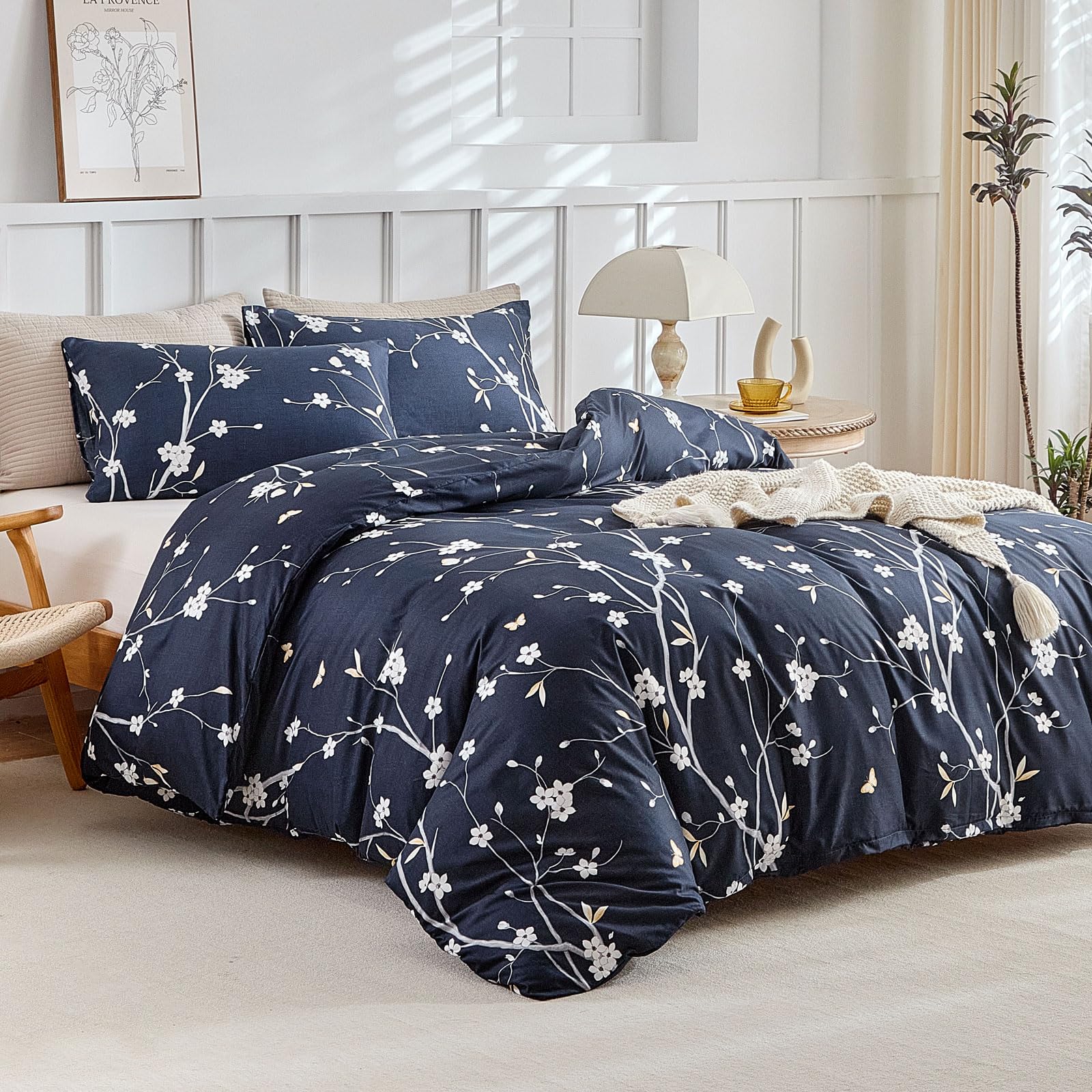 Lekesky Blue Single Duvet Cover Set Floral Bedding -Little Flowers Print Single Bedding (1x Quilt Cover