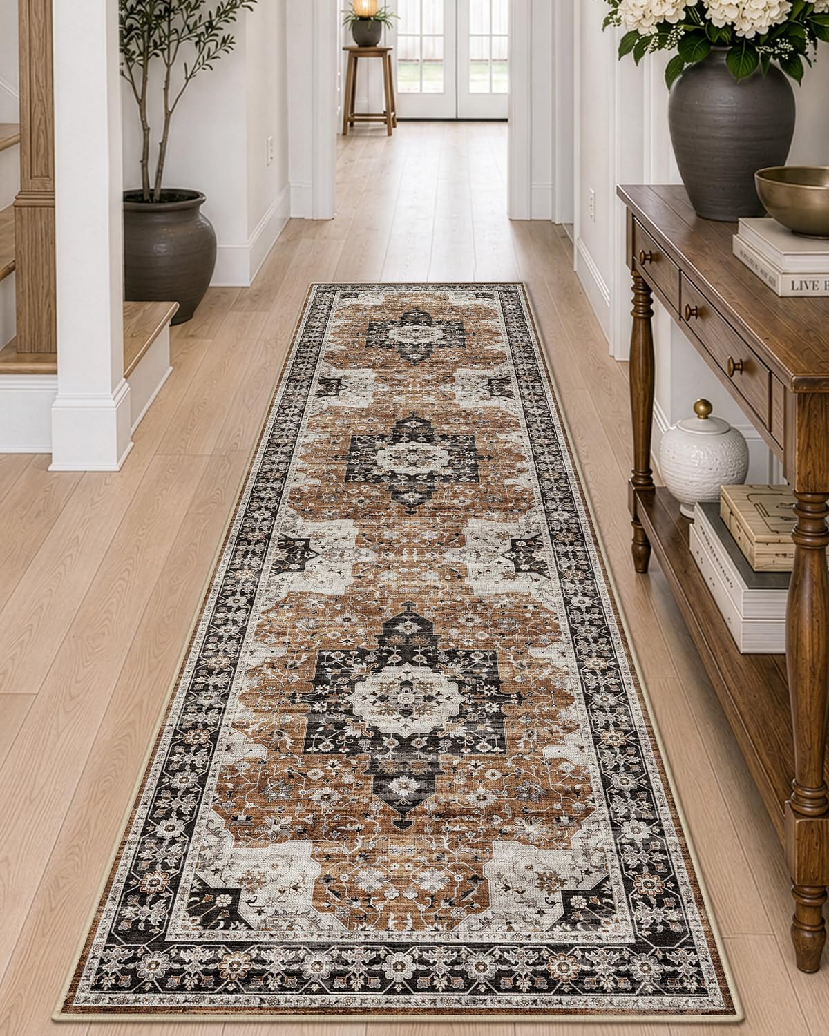 Photo 1 of DEXI 3'x10' Runner Rug - Brown, Vintage Floral