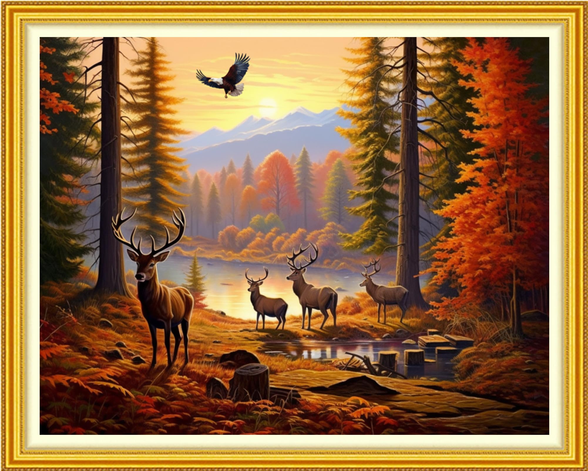 Funchey Stamped Cross Stitch Kits, DIY Cross Stitch Pattern for Adults Beginners Needlepoint Kits Embroidery Kit Arts and Crafts 11CT-Forest elk 16x20 inch