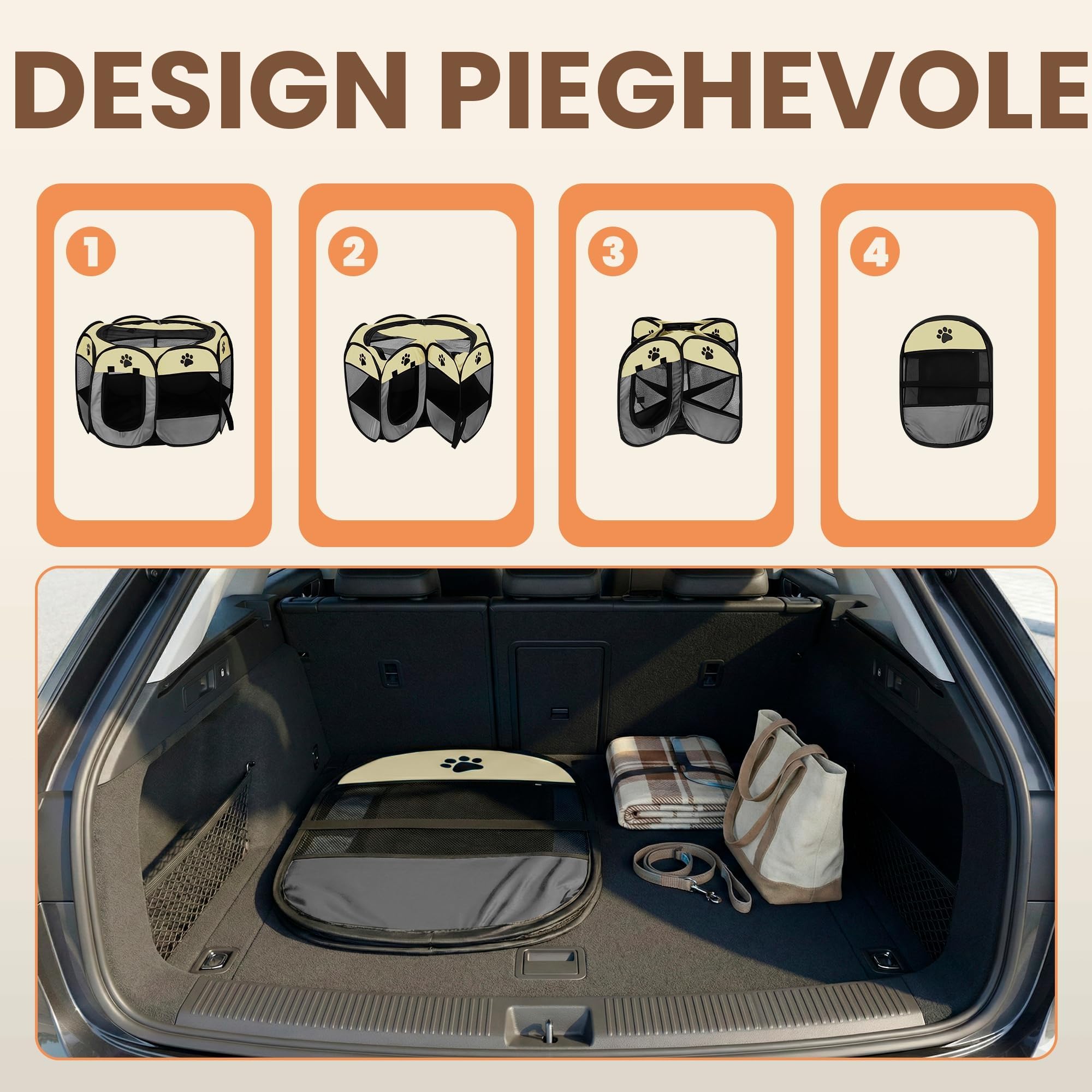 JUPPLIES Recinto Pieghevole per Cani e Gatti – Box Portatile in Tessuto Oxford Impermeabile, per Cuccioli e Animali da Interno o Esterno, Montaggio Rapido Senza Attrezzi (Grigio, 73x73x43cm, 8)