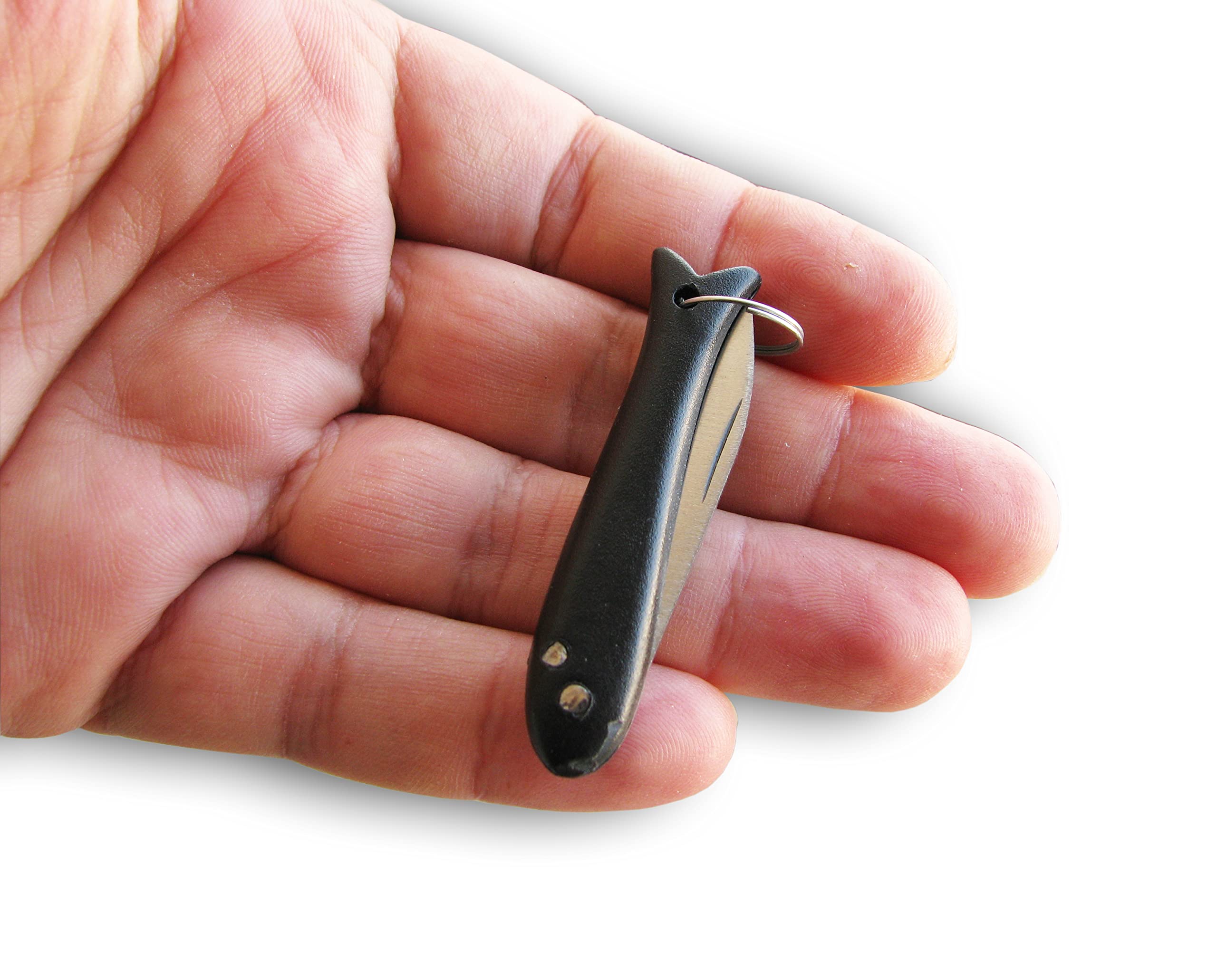 Glittering BazaarSmall Mini Micro Knife, Key ring Fish Handmade, Pocket Folding Folder Blade, Stainless Steel, Multi Purpose Portable, Tiny Knives Black