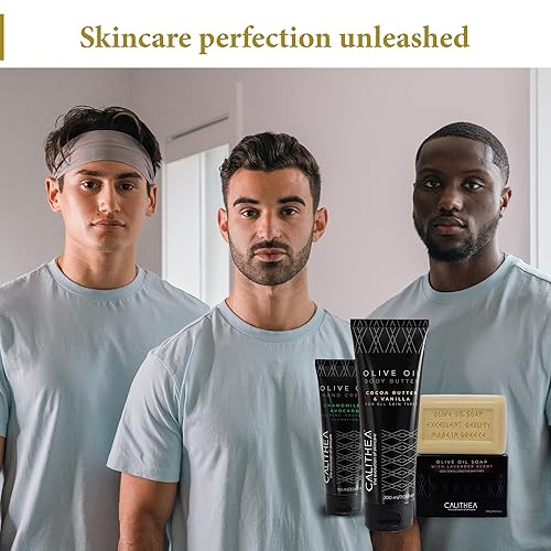 Miniatura 2 de Calithea Juego corporal de 3 pasos aceite de oliva, manteca de cacao y mantequilla corporal de vainilla, crema de manos con manzanilla y aguacate,