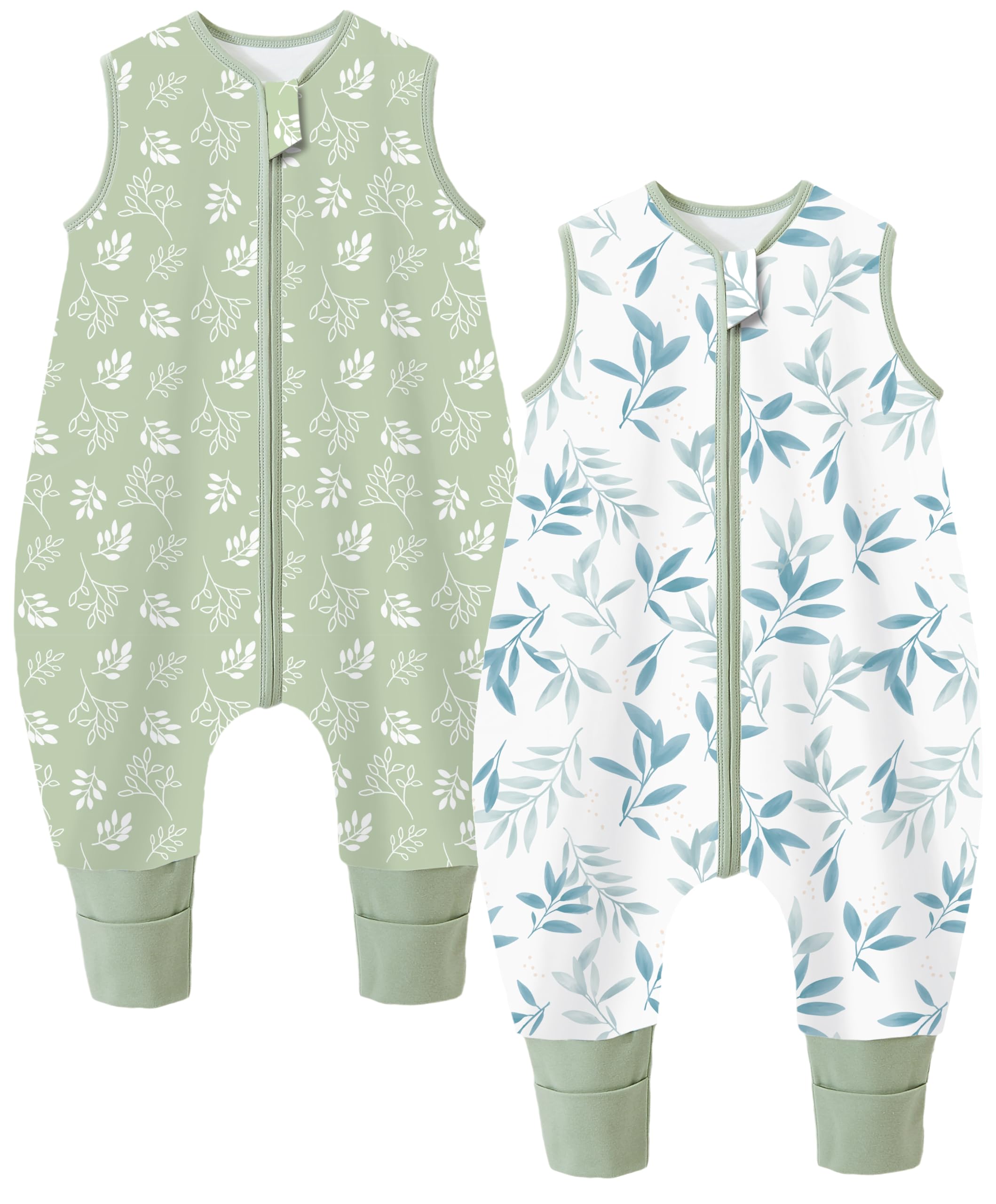 Teechodina Baby Schlafsack mit Füßen 2er Pack 100% Baumwolle 1.5 Tog Kinder Ganzjahres Schlafsack mit Beinen für Jungen Mädchen