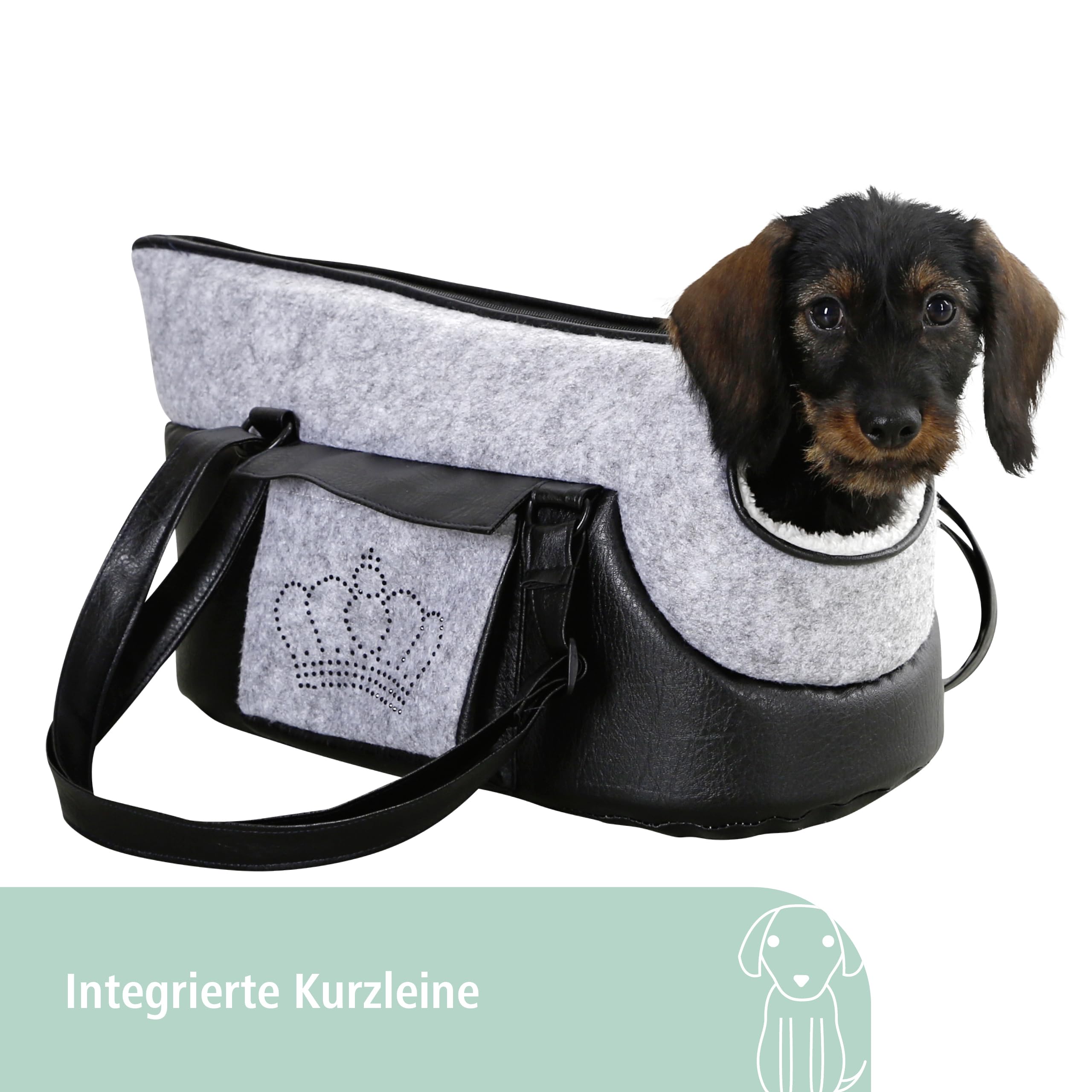 Kerbl Pet Tragetasche Chiara, Transporttasche, schwarz/grau, 46x23x25cm, Polyester, weiches Innenfutter, Innenkissen waschbar, für Hunde und Katzen