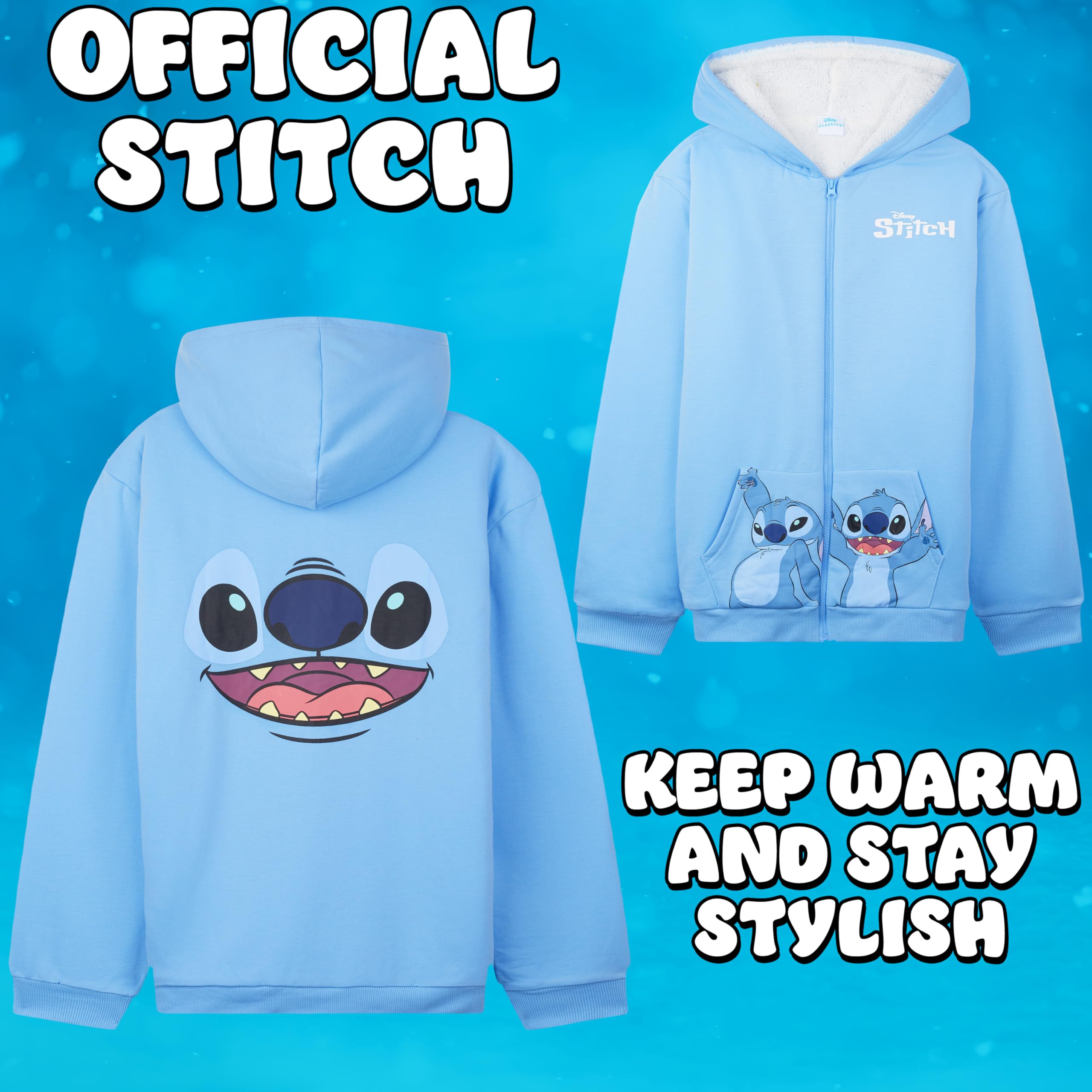 Disney Stitch Felpa con Cappuccio Bambina Adolescenti 6-14 Anni, Sherpa Pile Giacca Ragazza Incappucciato, Regalo Bambini