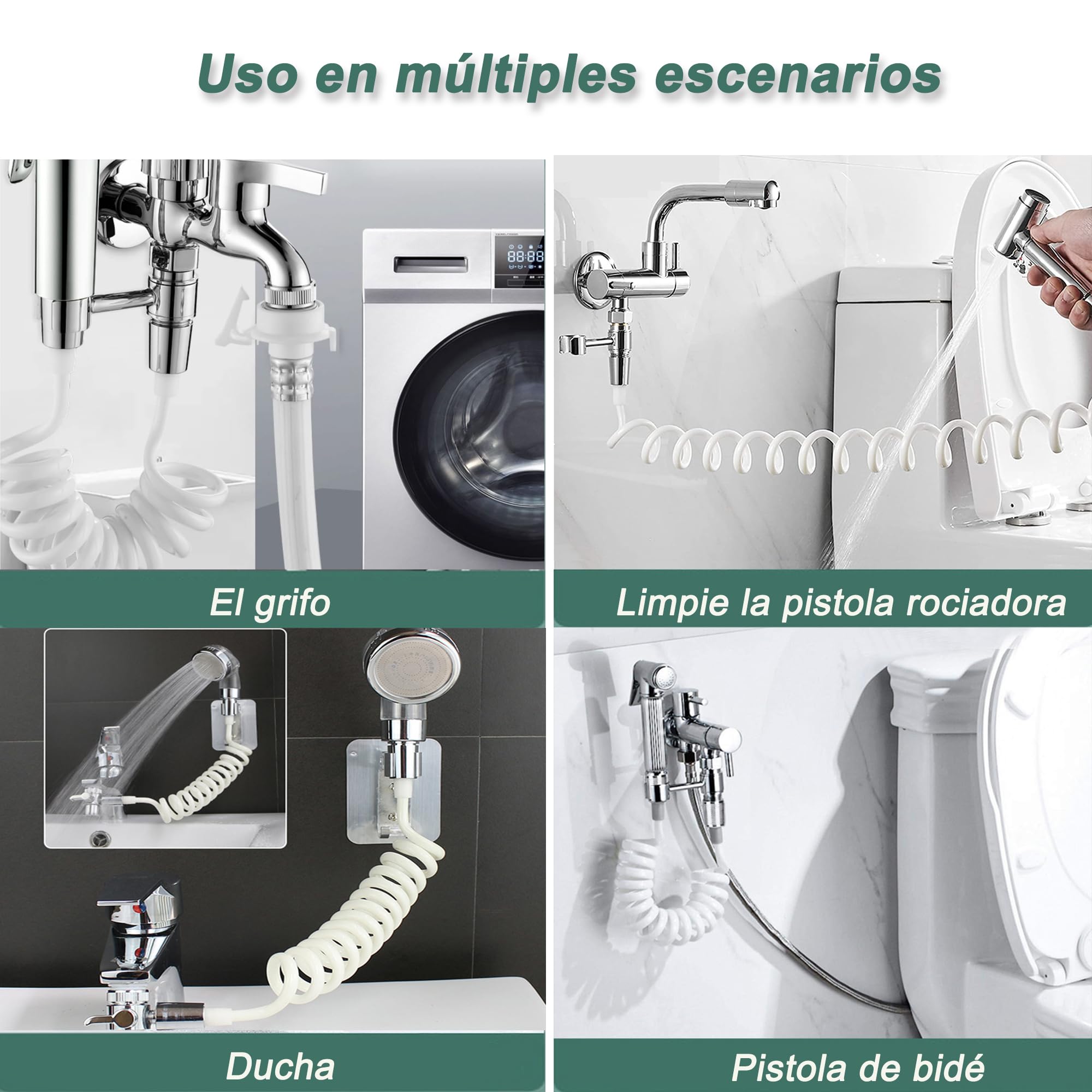 Manguera De Ducha Telescópica 5 Metros – Cable Con Resorte, Flexible, Compatible 1/2 Pulgada