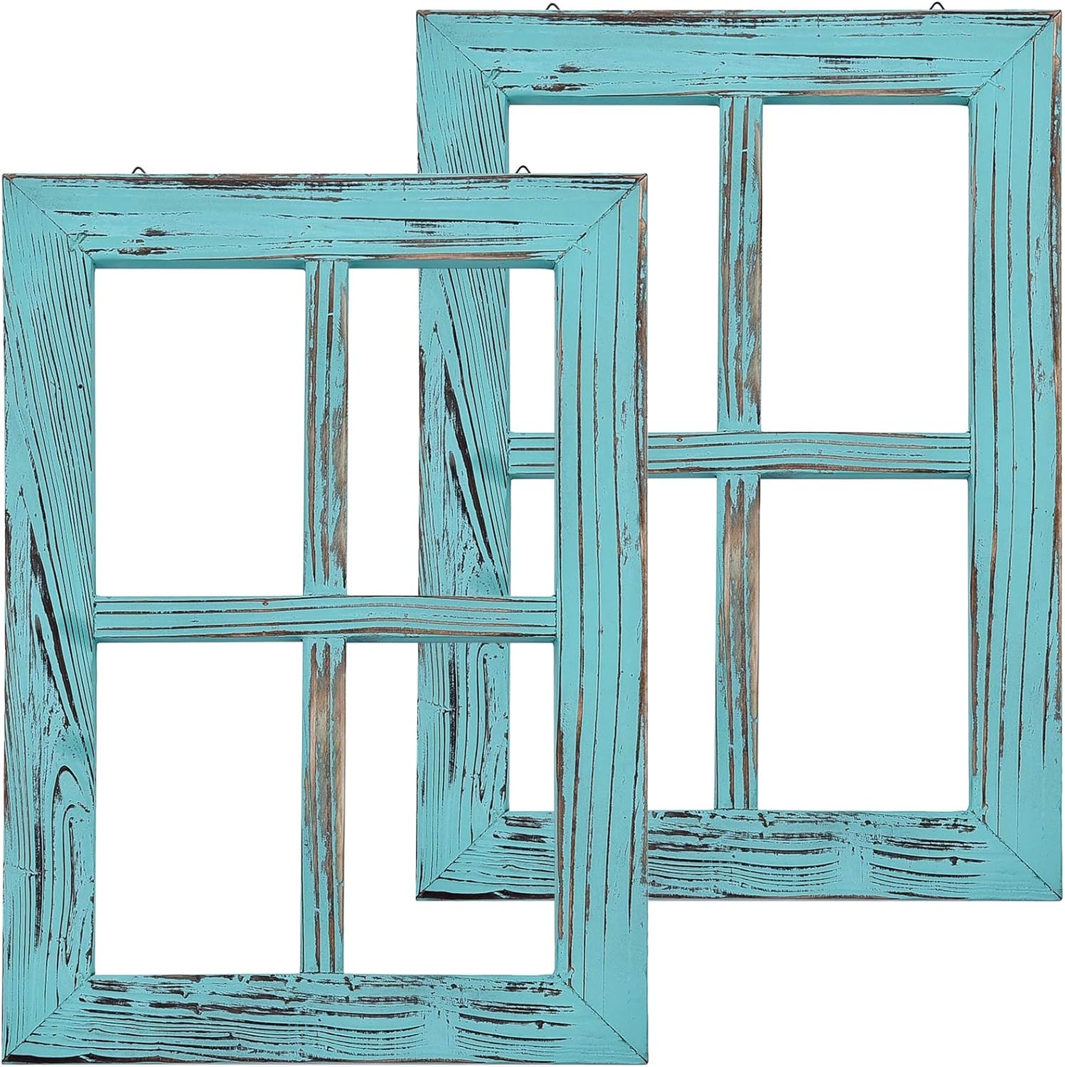 Greenco Wooden Rustic Mount Window Frames Vintage Country Farmhouse Wall Décor-Set of 2-Turquoise, torquise