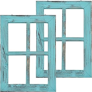 Greenco Wooden Rustic Mount Window Frames Vintage Country Farmhouse Wall Décor-Set of 2-Turquoise, torquise