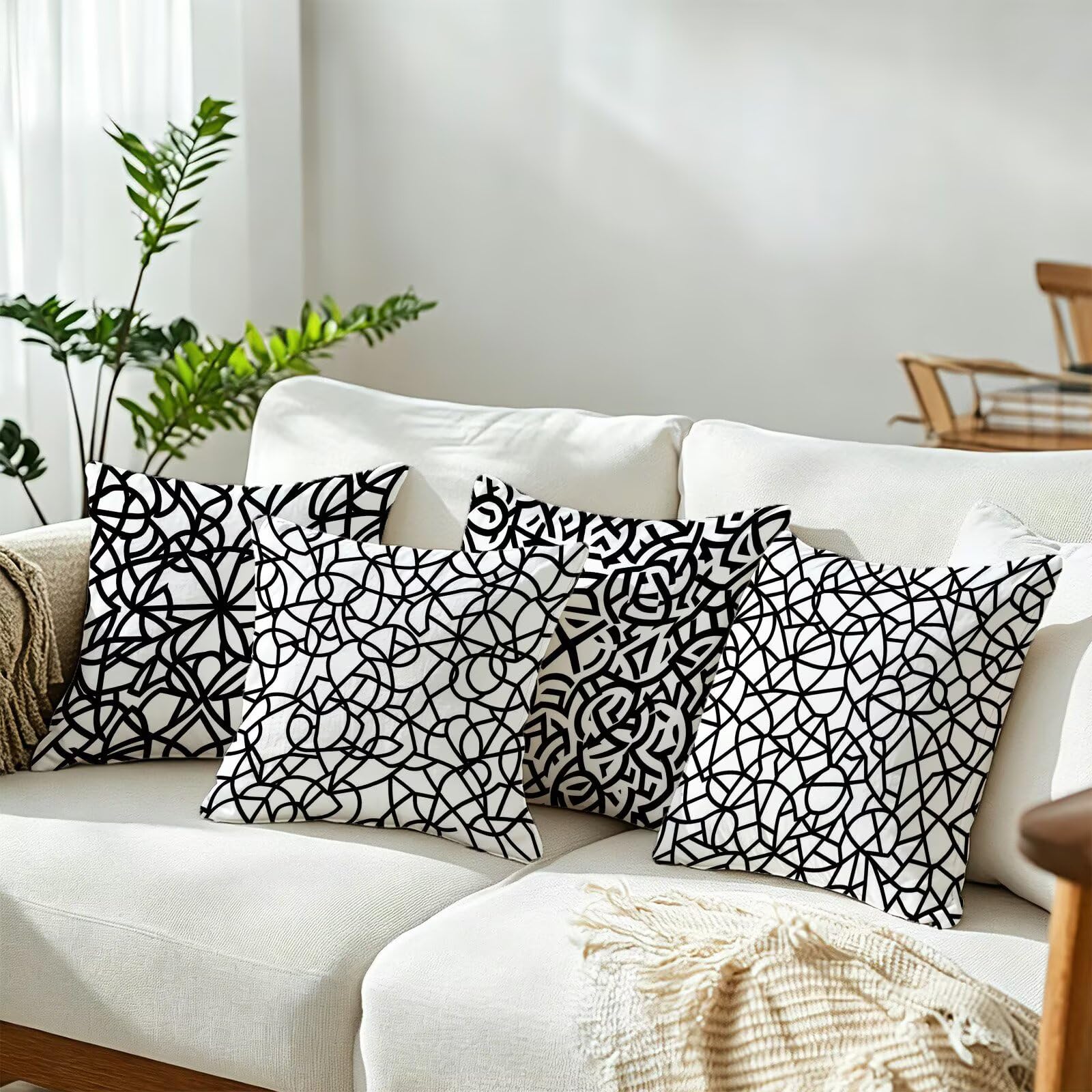 Cojines Exterior En Blanco Y Negro Funda Almohada 45x45 Juego de 4, Cod-493