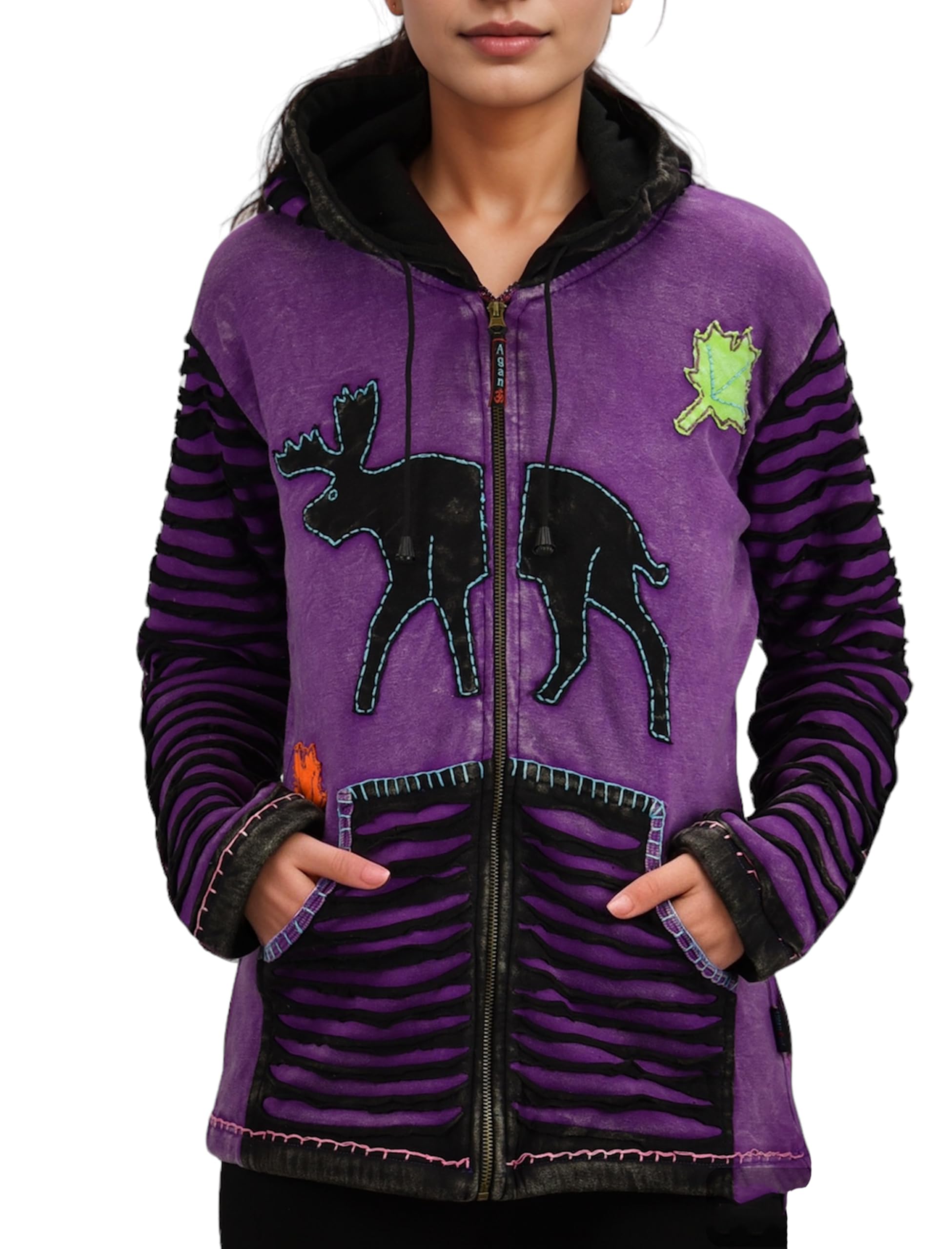 Agan Traders 2025 Spring Patch Funky Fleece Insulated Bohemian Outwear Winter Jacket