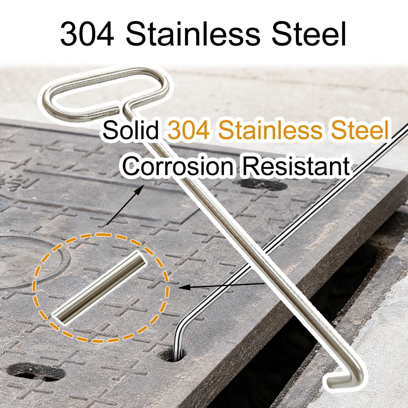 31 1/2 Zoll massiver stumpfer J-Haken, 304 Edelstahl für Heben | 3/8 Zoll einteiliges, schweißfreies Abzieherwerkzeug mit ovalem Griff für Kanalgitterabdeckungen(3pcs)