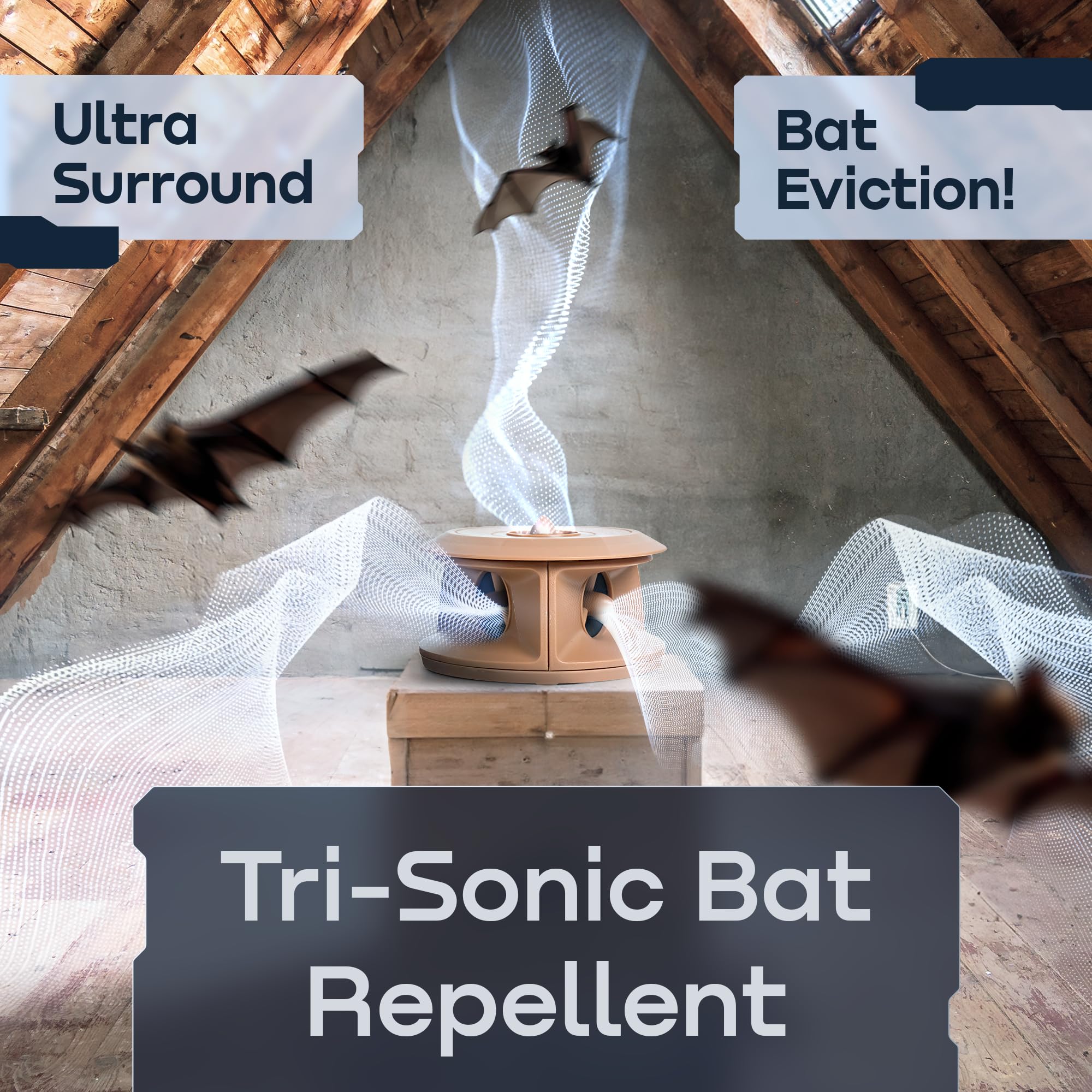 Cleanrth BCS202-T Bat-Blocker Pro - Repelente ultrasónico para murciélagos, modelo bronceado | Diseño de altavoz Tri-Sonic 3