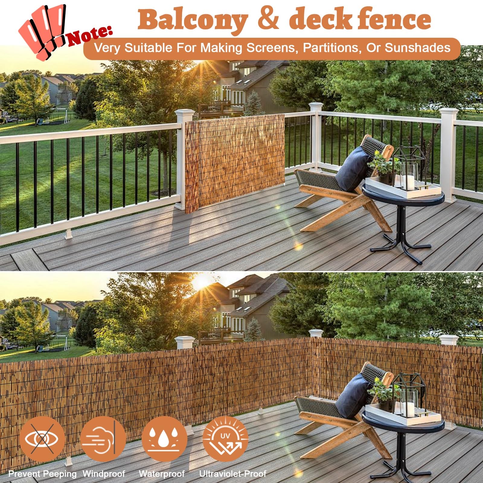 Bamboe Hekwerk Balkon Privacy Scherm 50x300cm 60x400cm 70x500cm 80x600cm 90x700cm 100x800cm Decoratieve Hekwerken Wandbekleding Met 100 Ritssluitingen Voor Tuin Portiek Buiten Achtertuin Terras (Size