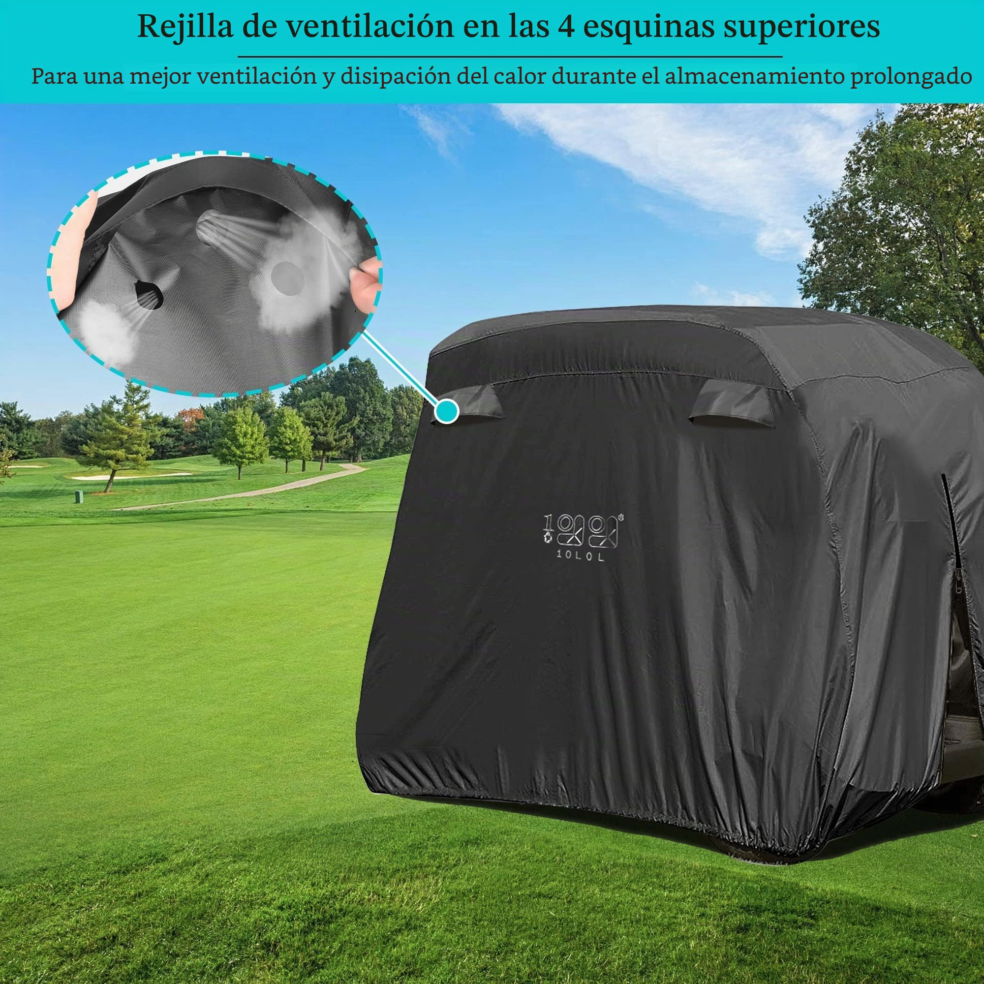 10L0L Funda para Carrito de Golf para Yamaha/EZGO/Club Car 4 pasajeros, Carcasa de poliéster Resistente al Agua 400D con 3 Puertas con Cremallera, Resistente al Viento, Color Negro