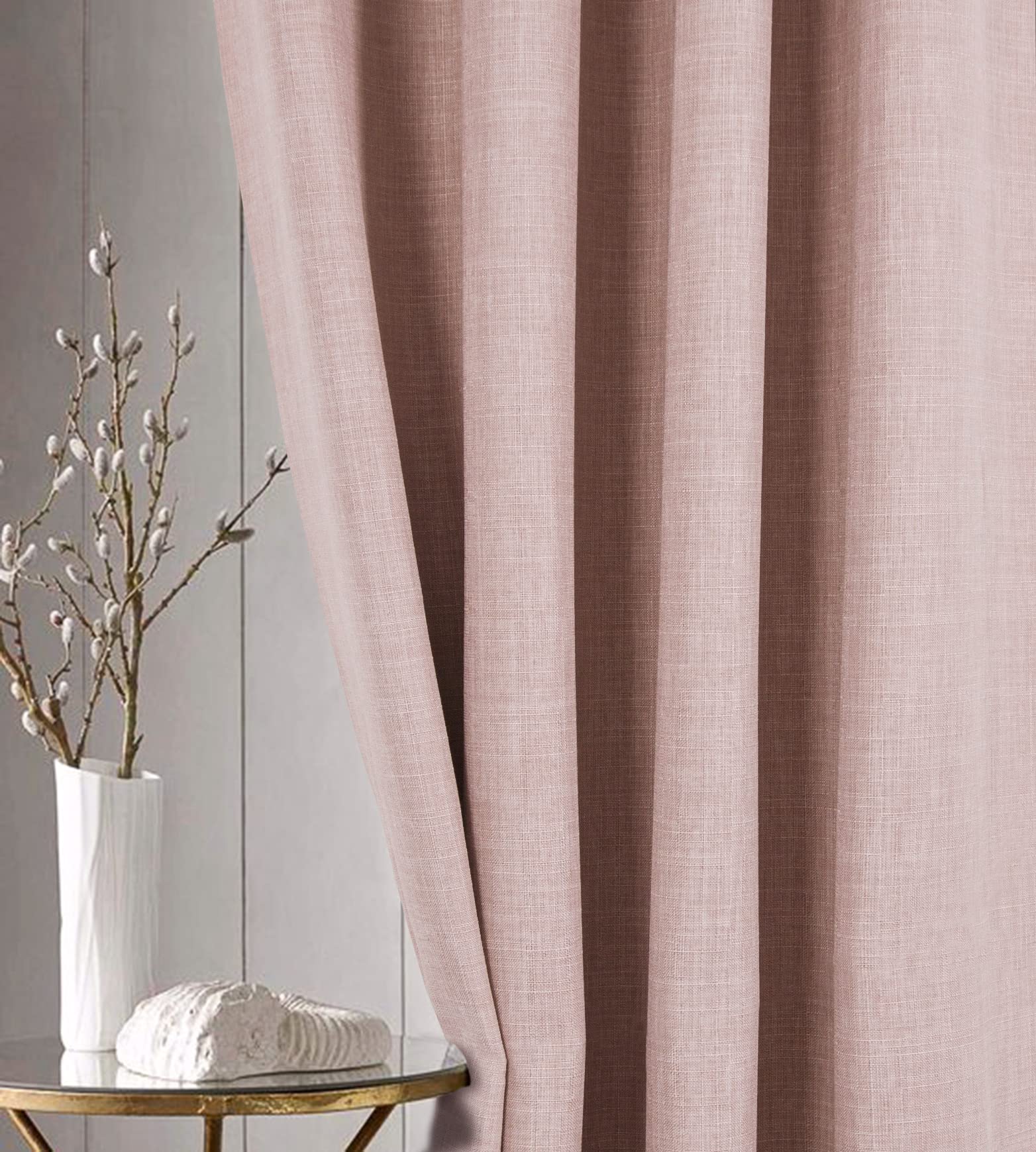 always4u Cortinas 100% opacas, aspecto de lino, oscurecimiento, protección acústica, aislamiento térmico, tela suave, sin arrugas, para salón, puerta del balcón, juego de 2 unidades, 175 x 140 cm
