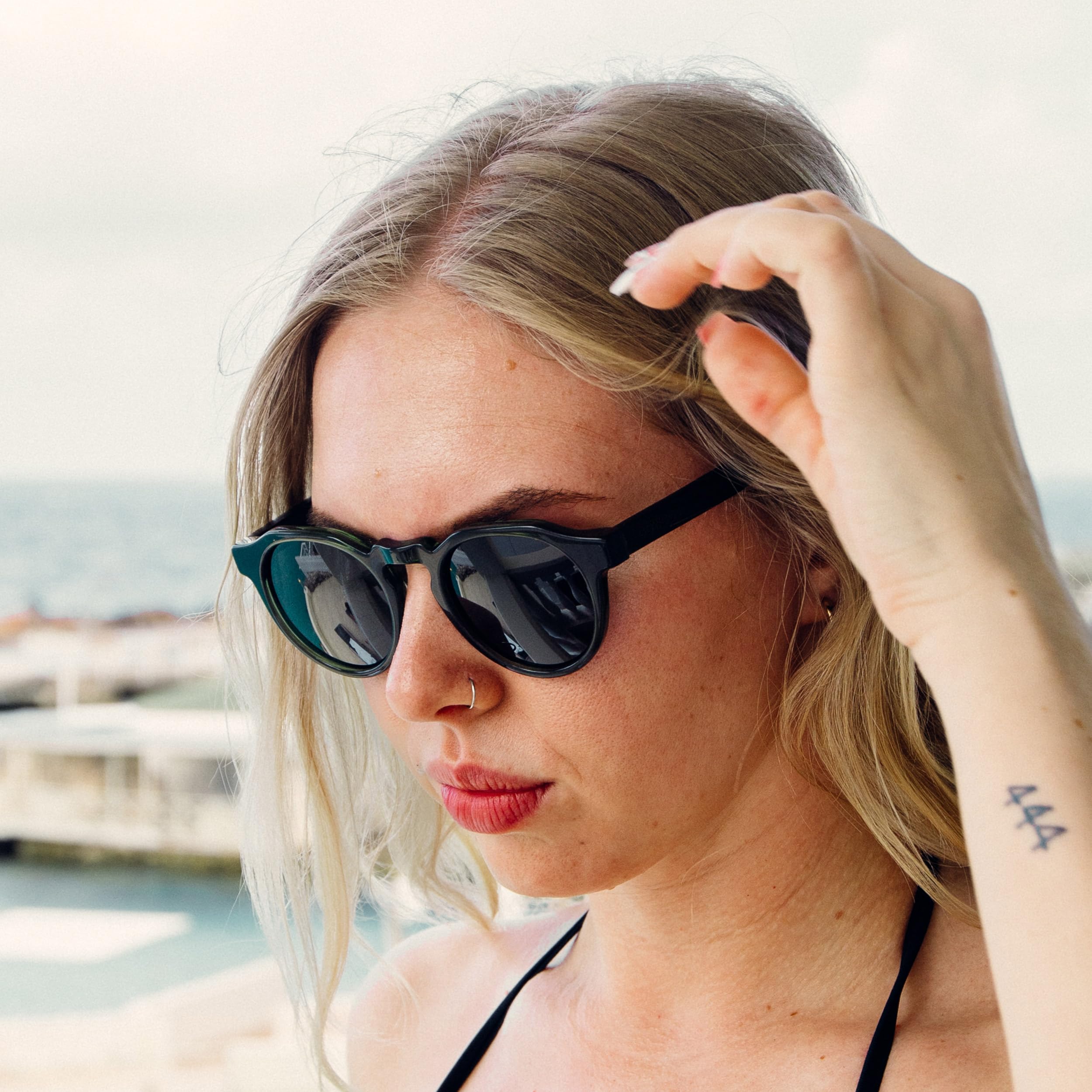 GOWOOD Occhiali da sole rotondi panto in legno uomo e donna | Occhiali premium polarizzati con aste in legno e telaio in acetato | Lenti scure UV400 | Occhiali da sole con protezione UV