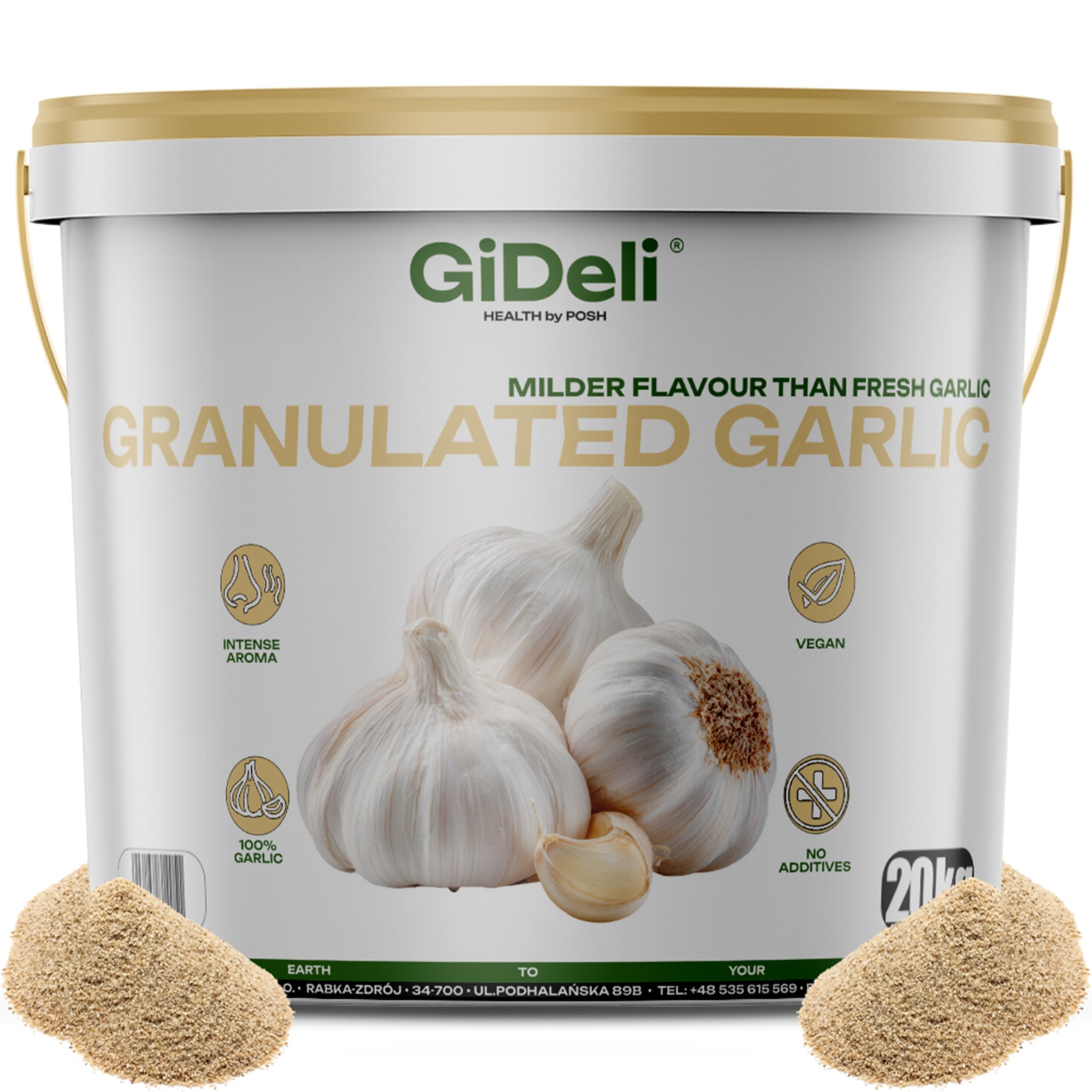 GiDeli Ajo Granulado 20 kg - Puro, sin Aditivos - Cubo con Tapa