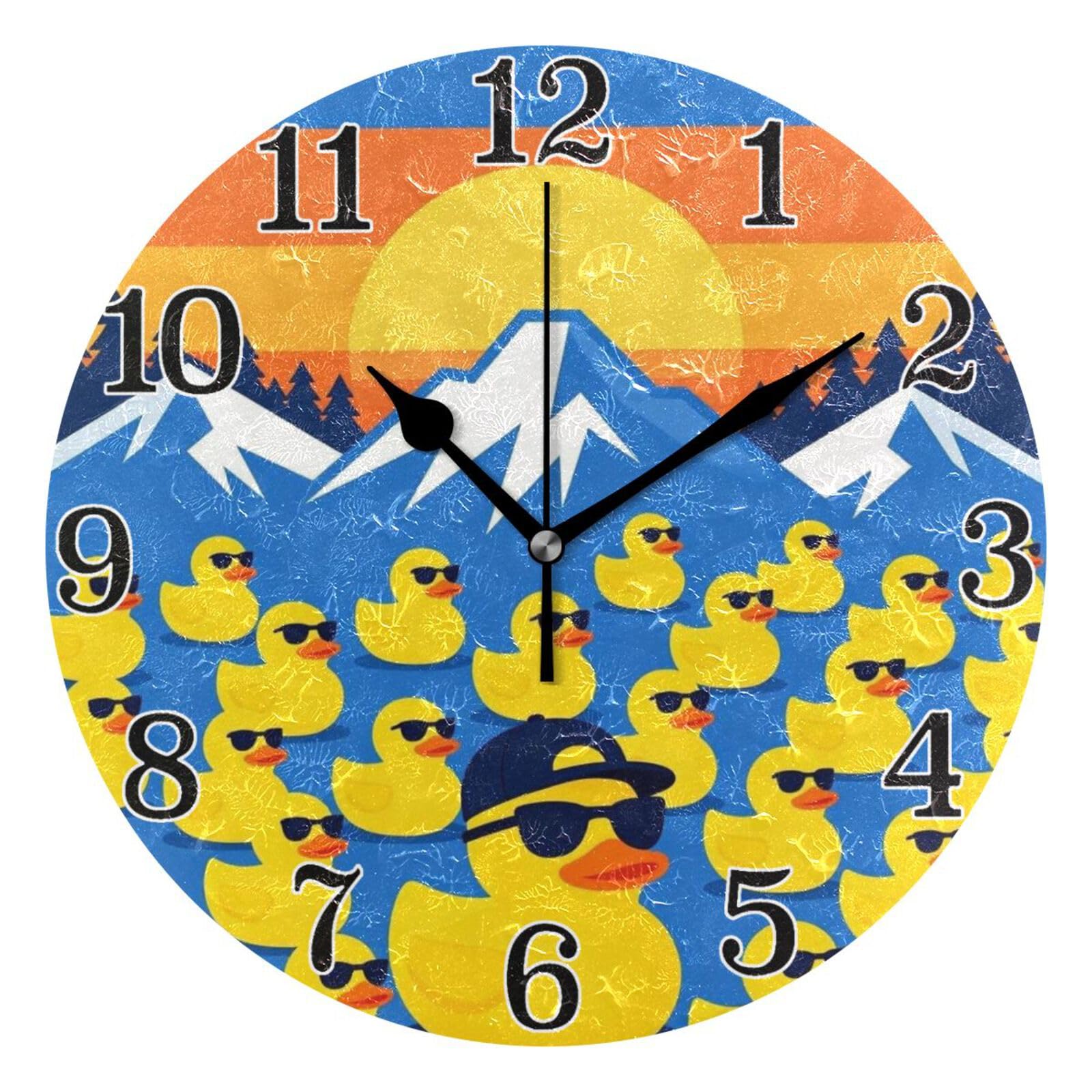 Horloge murale jaune 25,4 cm silencieuse pour maison et salle de bain