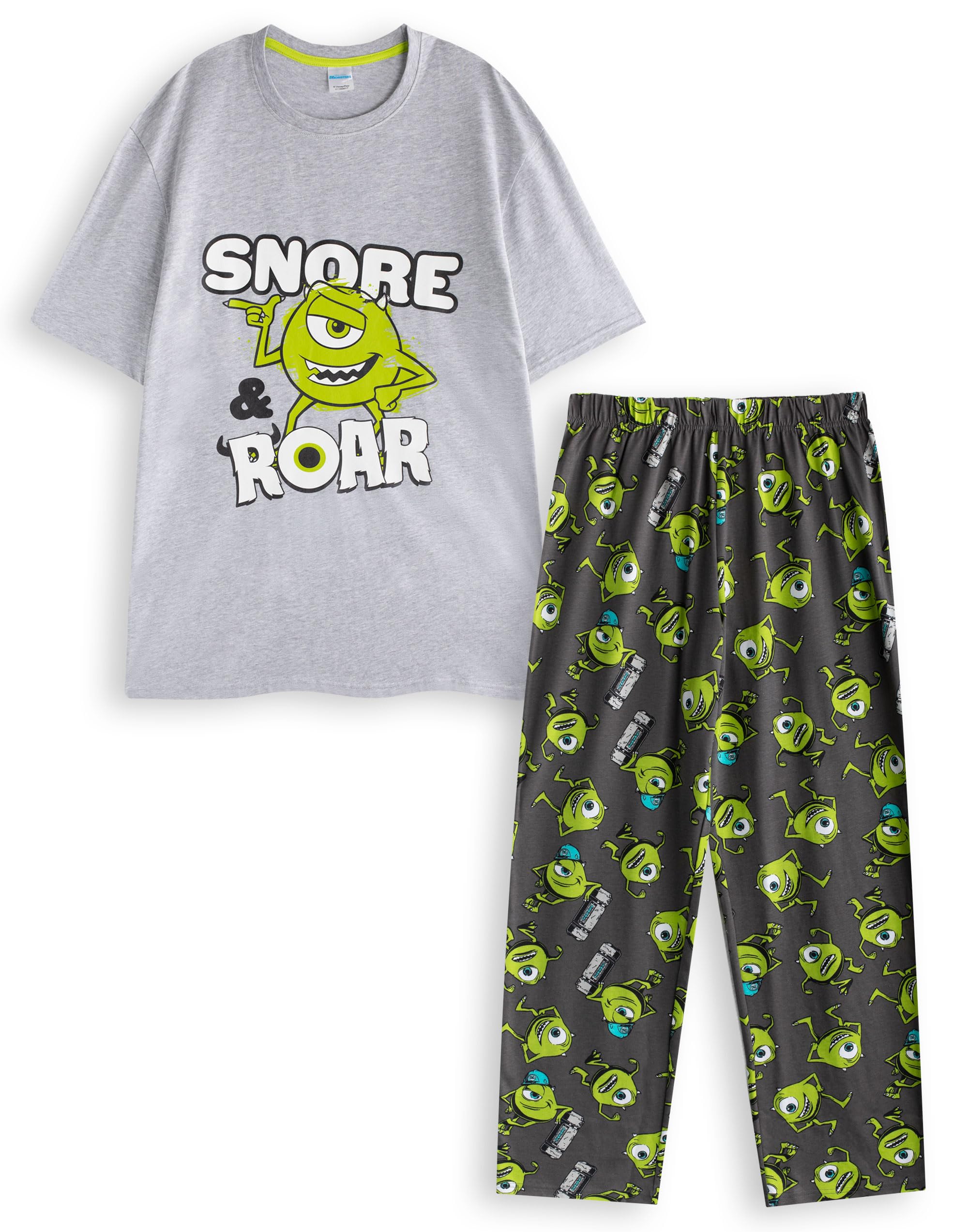 Disney Men's Multicoloured Monsters, Inc. Mike Wazowski Snore & Roar Graphic Tee | Grey Character Print Short Sleeve T-Shirt | Humorous Sleepwear & Lounging Apparel | Classic Cartoon Top For