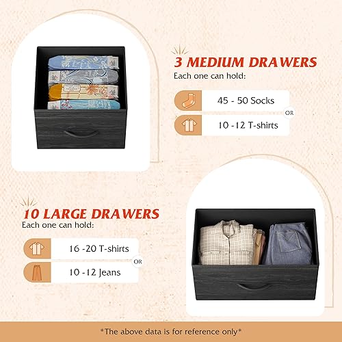 Miniatura 7 de WLIVE Cómoda alta para dormitorio con 13 cajones, unidad organizadora de tocador, cómoda de tela para dormitorio, armario, cómoda, marco de acero,