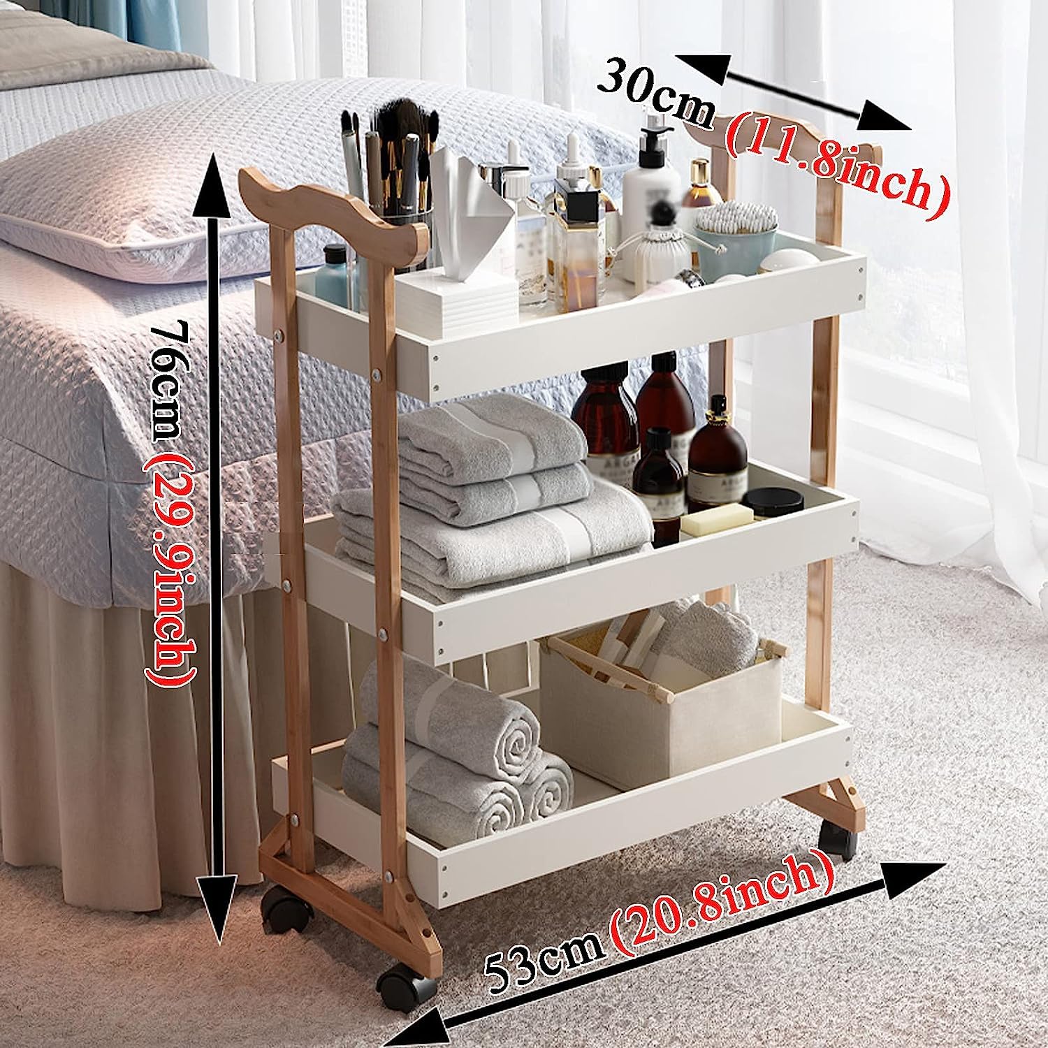 Amazon｜サービングカート 3 段竹エンドテーブル上げられた