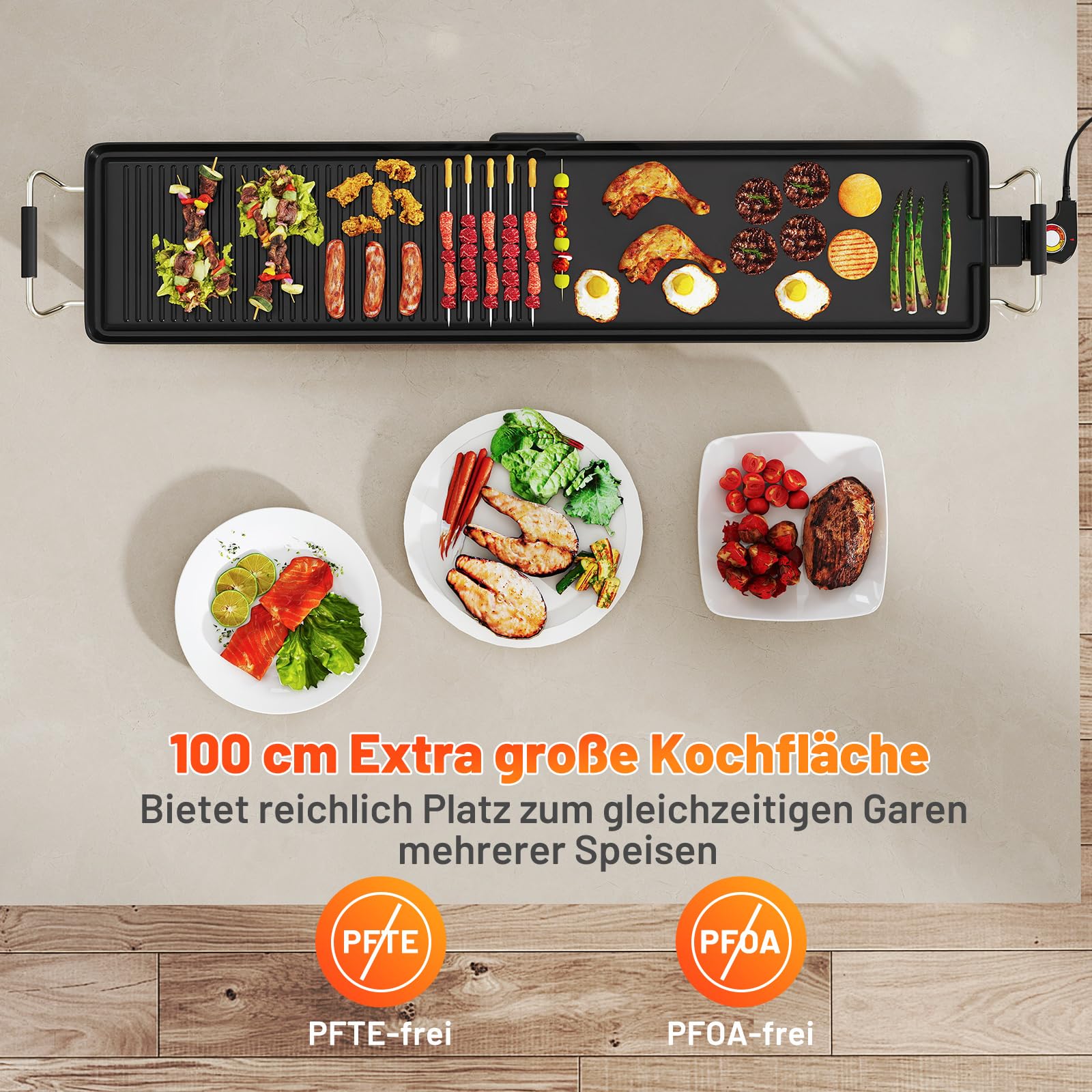 COSTWAY Teppanyaki Grill elektryczny 1800 W, nieprzywierający stołowy z regulacją temperatury, termostatem i tacką na tłuszcz