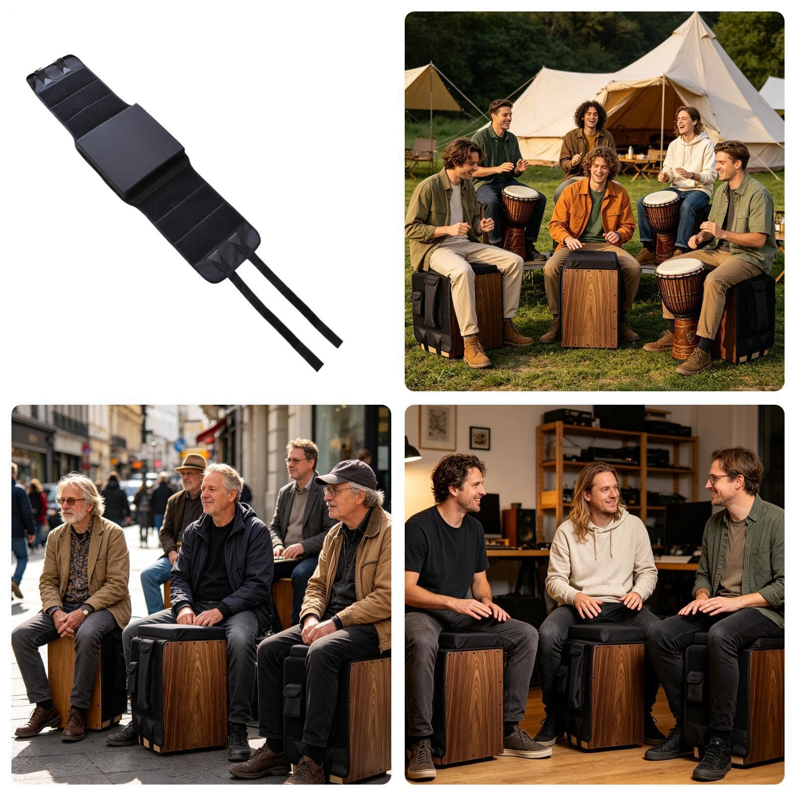 Seduta Imbottita per Cajon Regolabile, Leggero E Con 2 Tasche Laterali | Cuscino Imbottito Cajon Per Sale Prove, Scuole, Di Registrazione, Musicisti E Percussionisti Itineranti