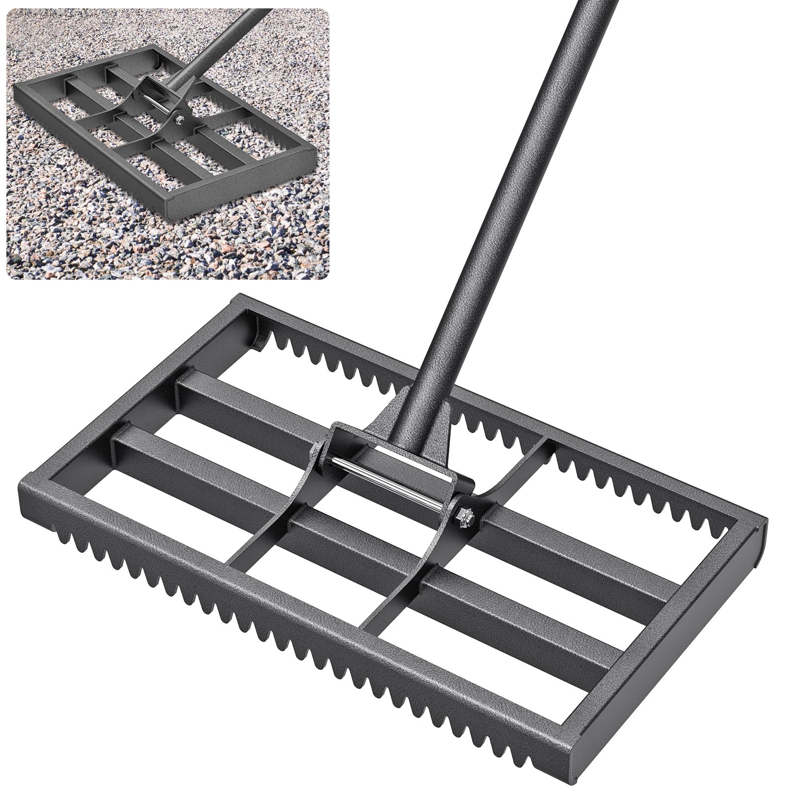 Insaga Rastrillo de nivelación de césped con bordes redondeados, rastrillo de nivelación de 17 x 10 pulgadas con dientes para nivelar el césped, herramienta de nivelación de césped resistente con