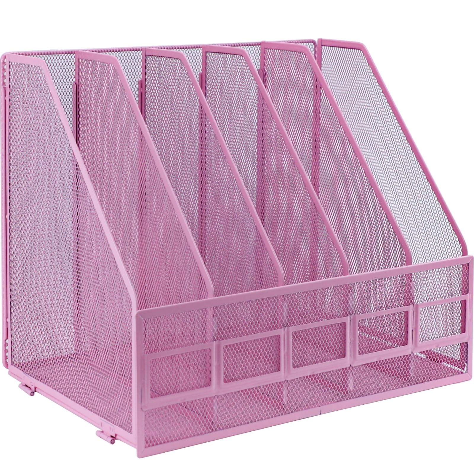 IOUGDSEC A4 File Holder Folding Bookshelf, 5 Vertical Compartments magazine file holder, Desk Organizer Document Folder for Office School and Home, Pink