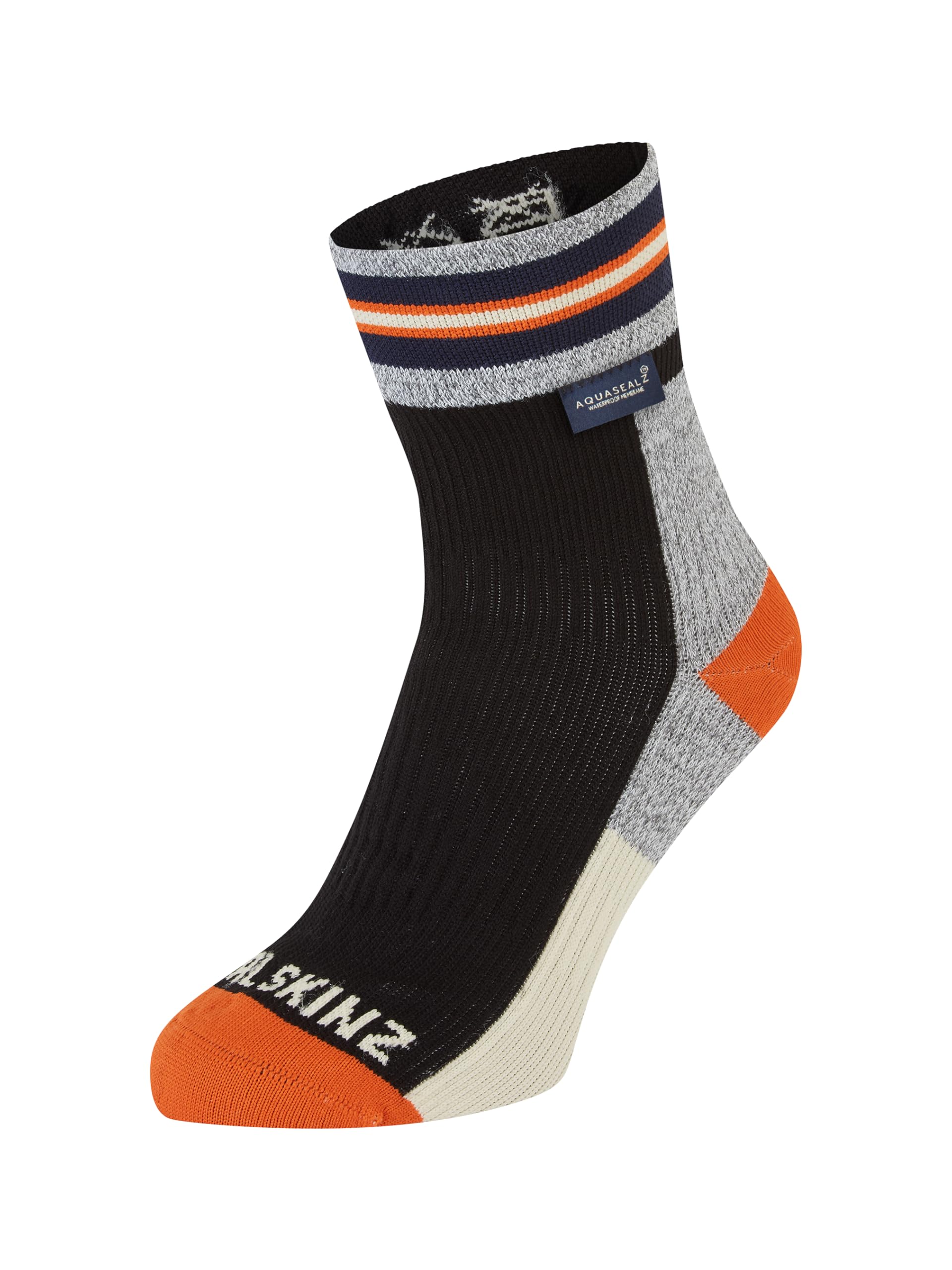 SEALSKINZ Surlingham Waterproof All Weather Ankle Length Striped Cuff Sock, Black, M