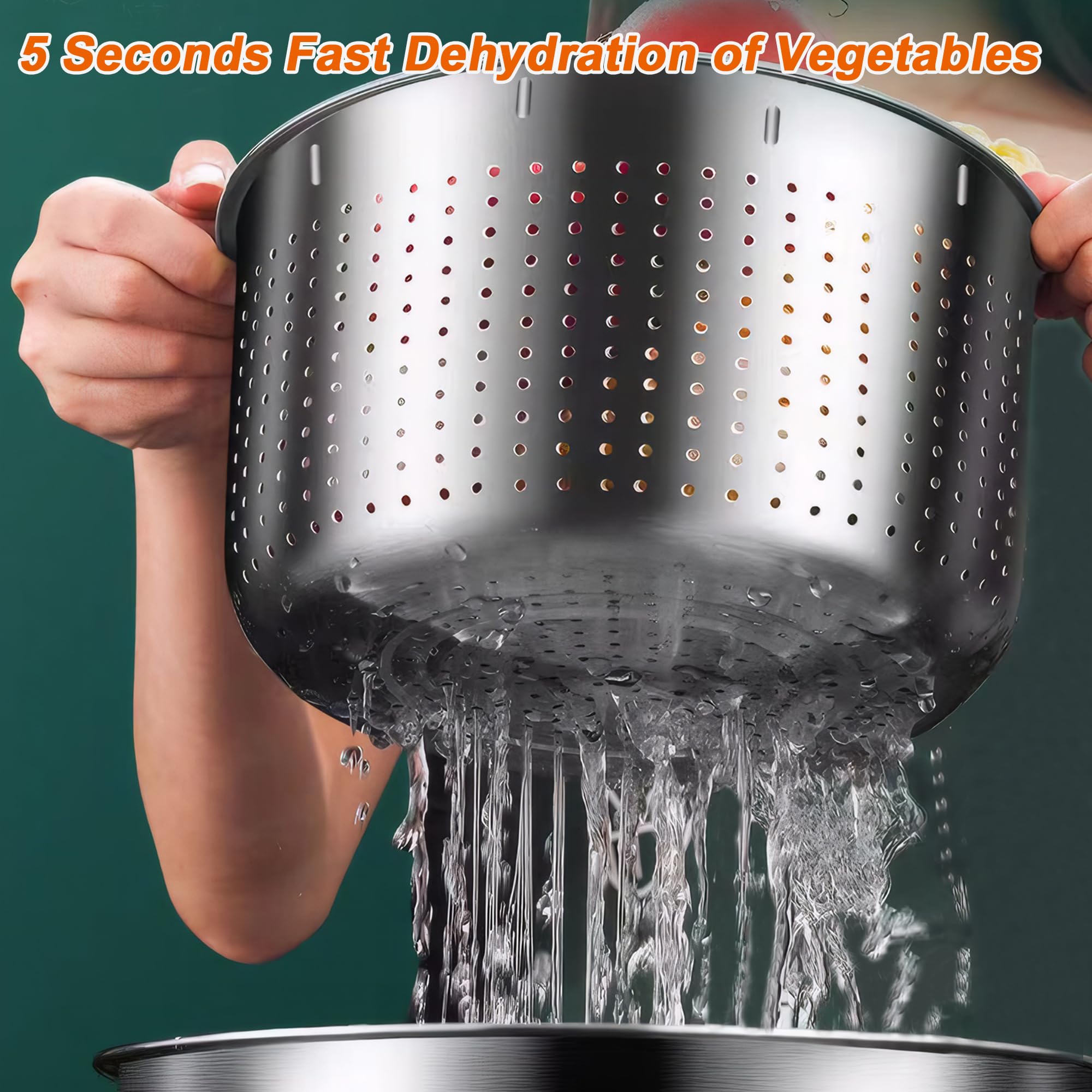 2 in 1 Large Salad Spinner : 6L Stainless Steel Lettuce Spinner with Washing Basket,Bowl and Drain,Fruit Washer Spinner Bowl for Home and Kitchen Use,Pasta Chips Vegetable Spinner