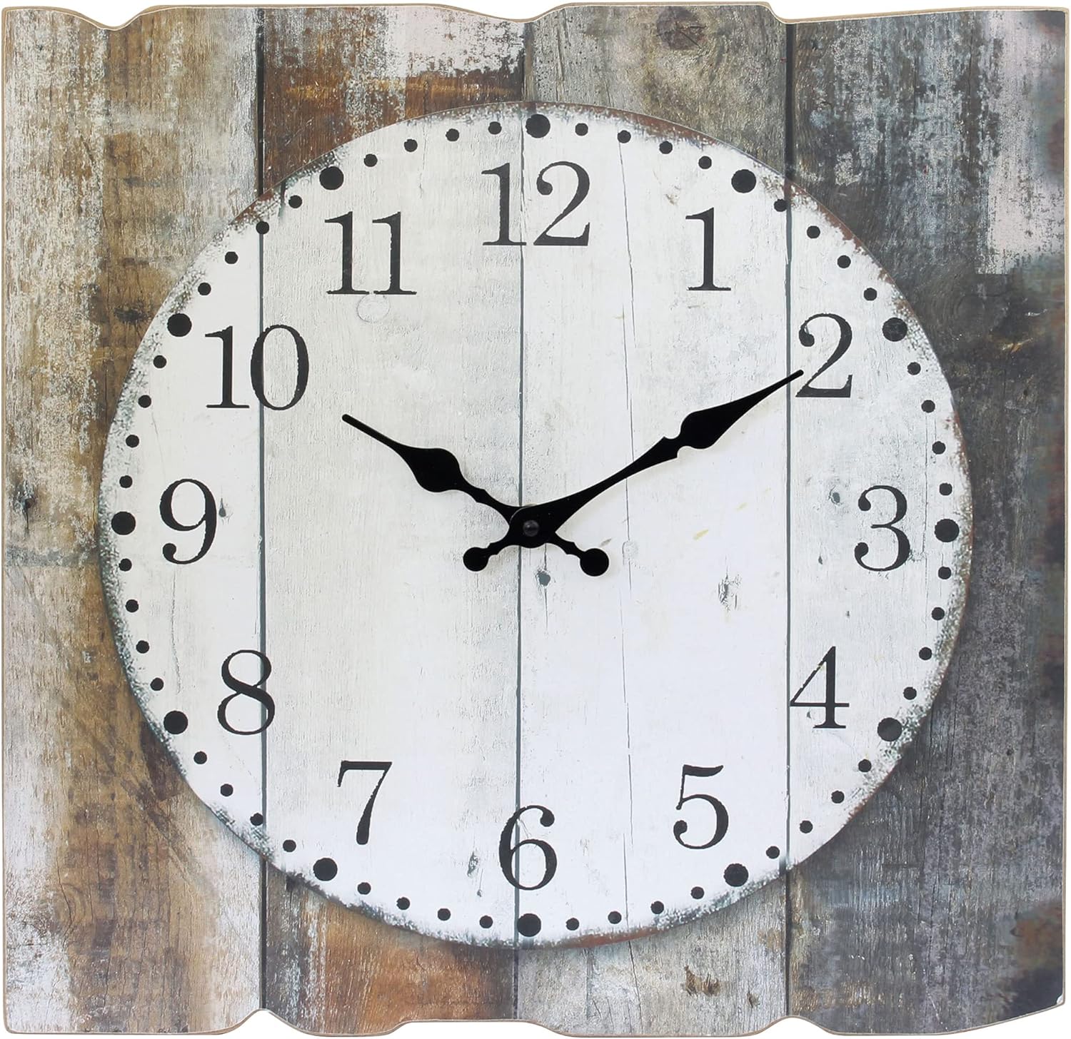 Stonebriar Square 15" Rustic Farmhouse Worn Wood Arabic Number Battery Operated Wall Clock Brown
