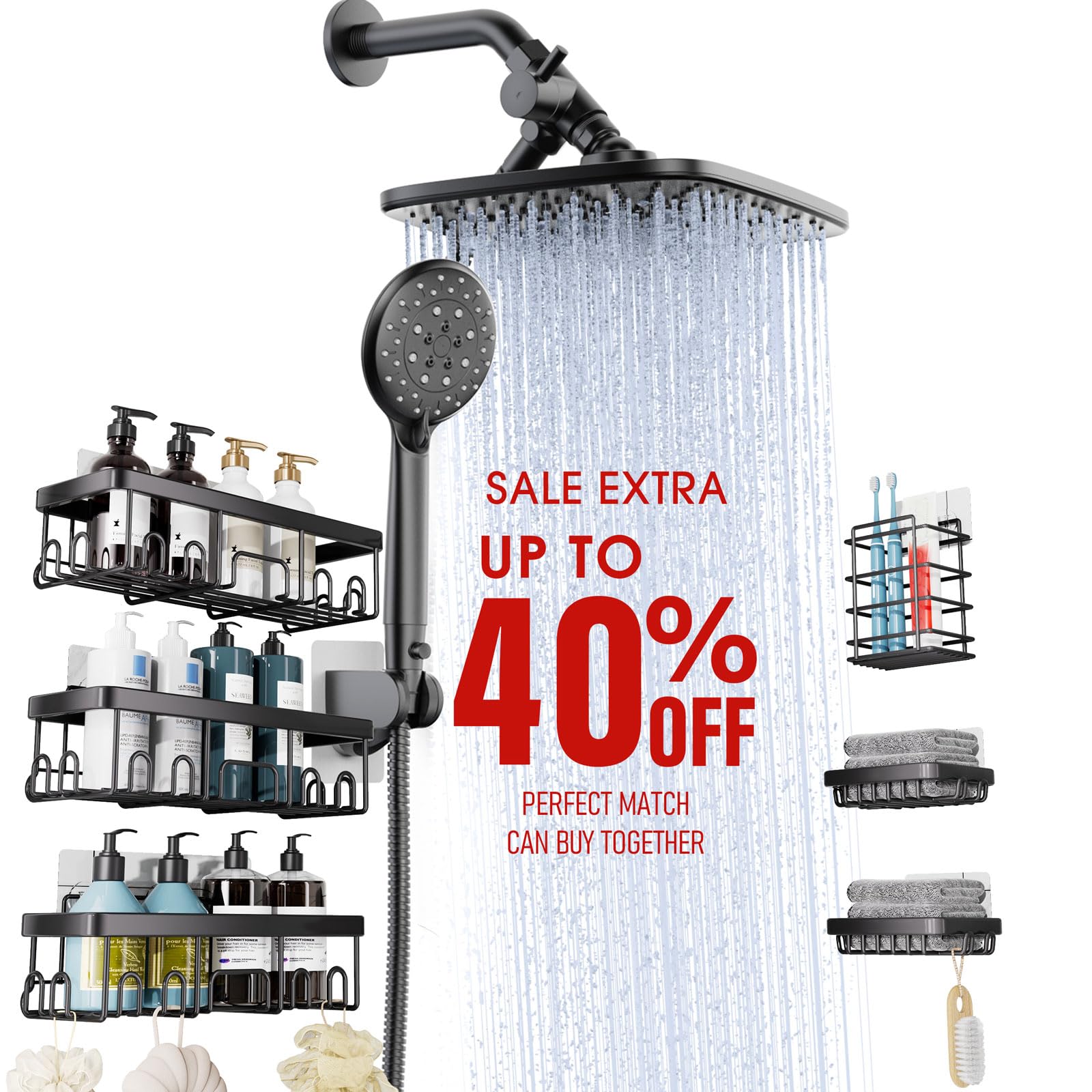Amazon.com: Veken High Pressure Rain Shower Head & Shower Caddy 6 Pack ...