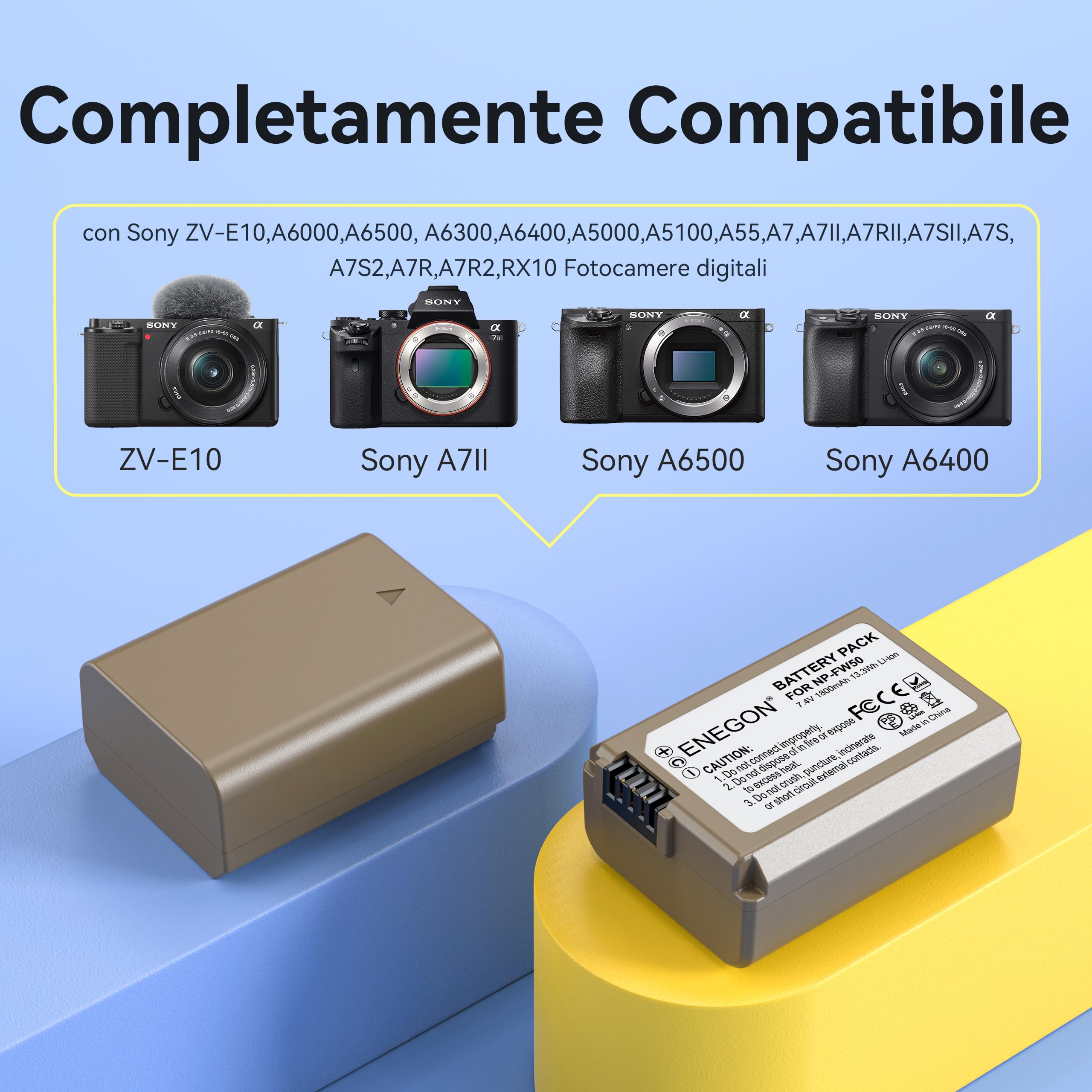 ENEGON NP-FW50 20W set di caricabatterie veloci a doppia batteria (2 x 1800mAh) per Sony Alpha ZV-E10, A6000, A6500, A6300, A6400, A5000, A5100, A55, A7, A7II, A7RII, A7SII, A7S, A7S2, A7R, A7R2, RX10