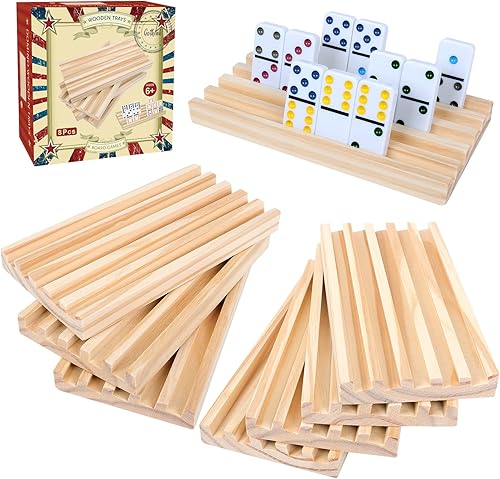 GOTHINK Juego de 8 bandejas de dominó de madera soportes para azulejos de dominó para tren mexicano y otros juegos de dominó dominó no incluido