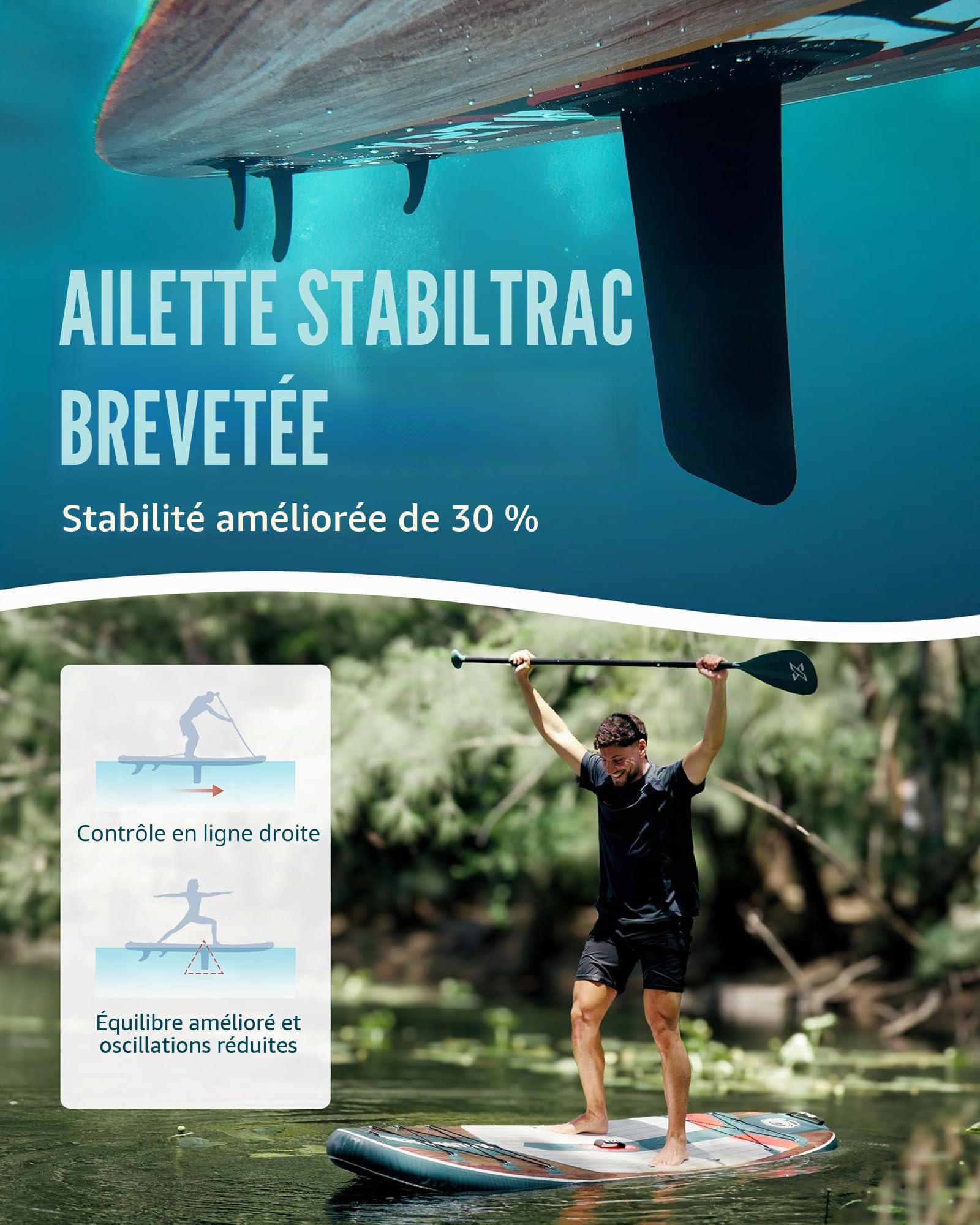 ZLX Paddle Gonflable Adulte 2 Places 320 x 84cm, Stand Up Paddle avec Siège Kayak, Planche Sup Complète avec Accessoires, pour Débutants et Tous Niveaux