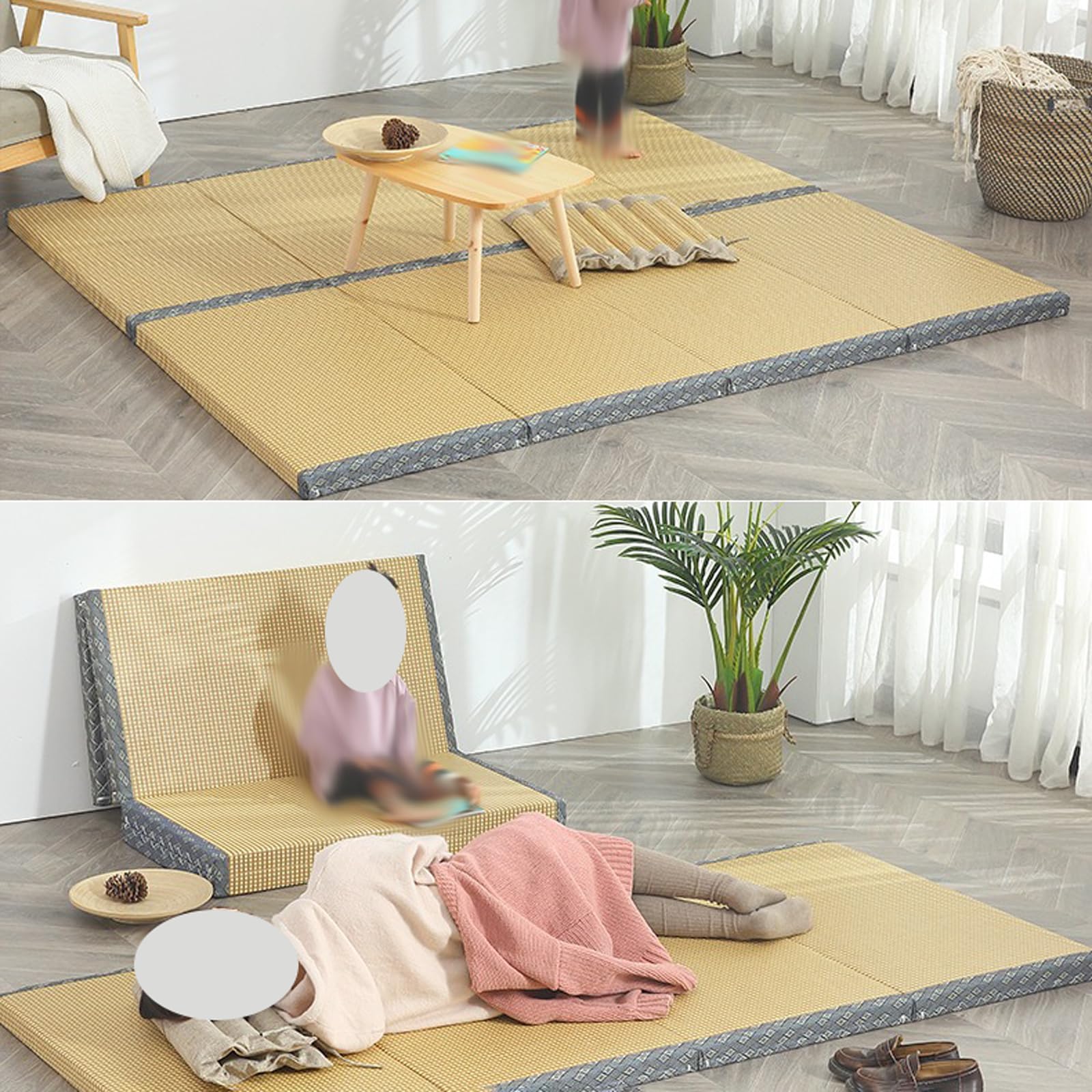 Tatami - Tappeto giapponese pieghevole, antiscivolo, per soggiorno, meditazione, yoga, traspirante e facile da pulire, perfetto per dormire e rilassarsi
