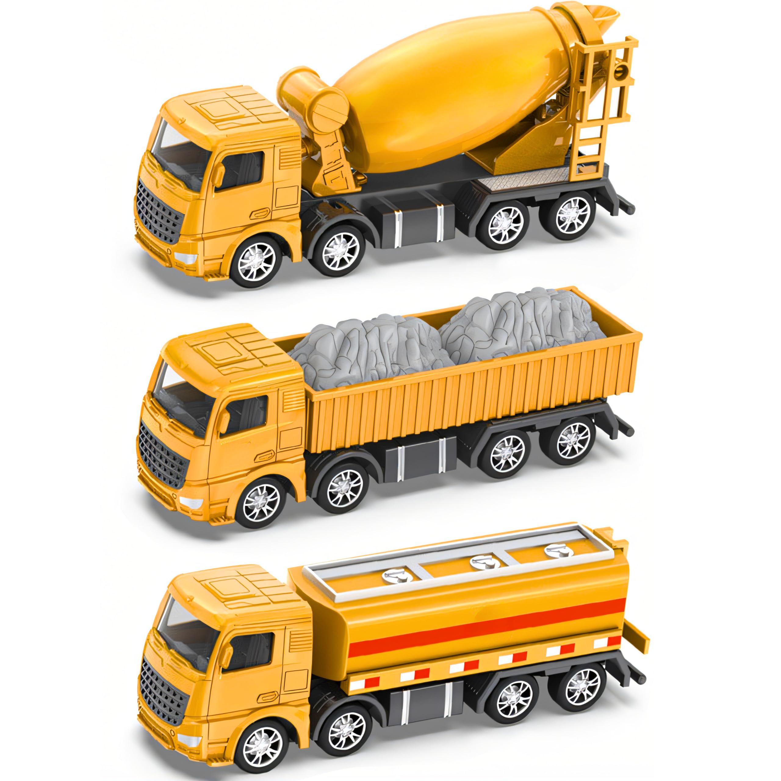 SGM Engineering Dump Truck, Oil Tanker & Concrete Mixer Toy Set – 1:55 Scale Construction Vehicles for Boys – 3pcs ABS Model Trucks for Cargo, Cement & Fuel – Durable Construction Toy Set, LK31-19