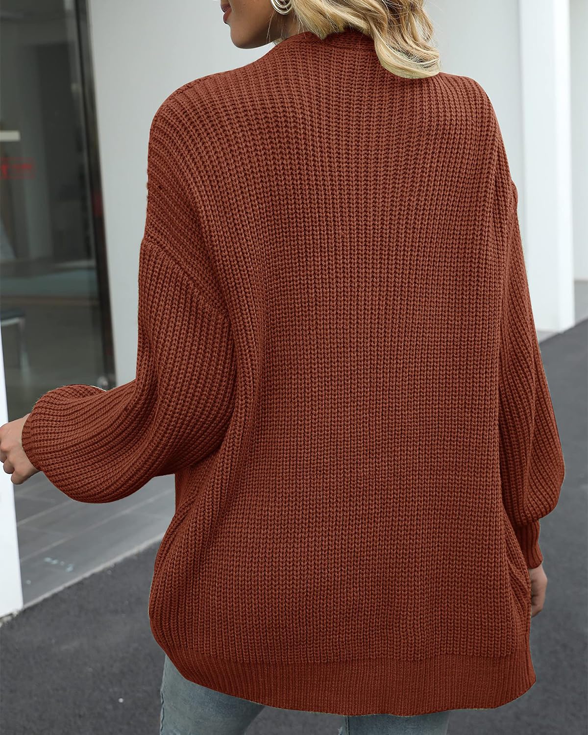 JFAN Cardigan Donna a Manica Lunga Lavorato a Maglia Leggero Sciolto Aperto Maglione Giacca Calda con Tasche per Autunno Inverno