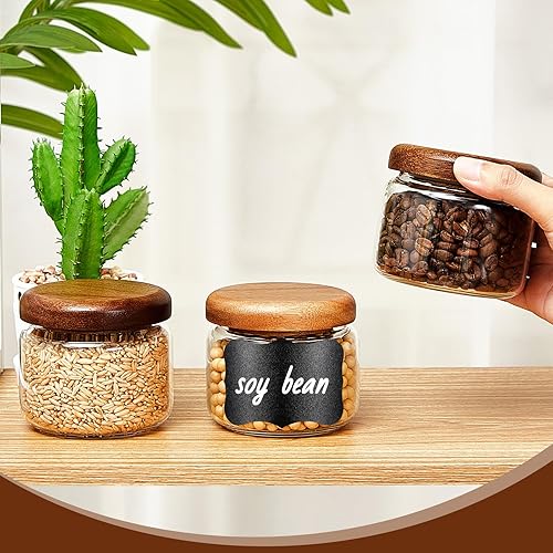 Miniatura 4 de Hushee 3 tarros pequeños de vidrio con tapas de bambú de 10 onzas, tarros de almacenamiento transparentes con tapas herméticas, recipiente redondo
