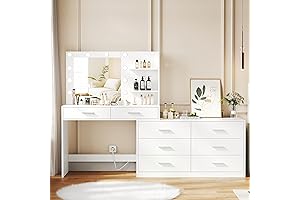 Rovaurx 65" Desk Dresser with Lighted Mirror