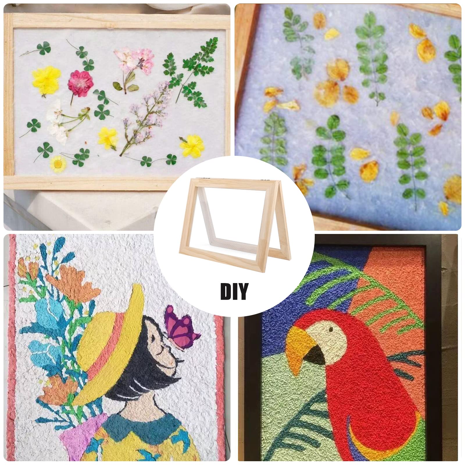 Luter - Kit de fabricación de papel de madera, incluido el papel de madera, fabricación de marcos de moldes y mallas, manualidades para papel de bricolaje, flores secas y artesanías (25 x 34 cm)