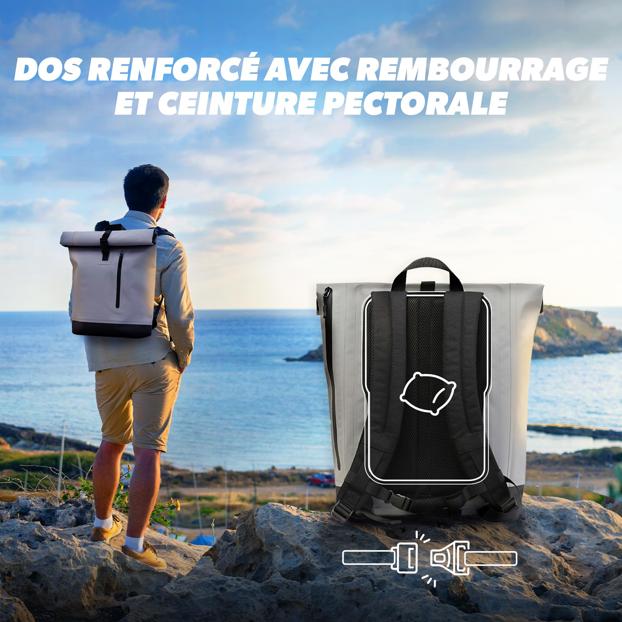 Pack Casque Vélo Connecté avec LED et Clignotants + Sac à Dos Imperméable 25L