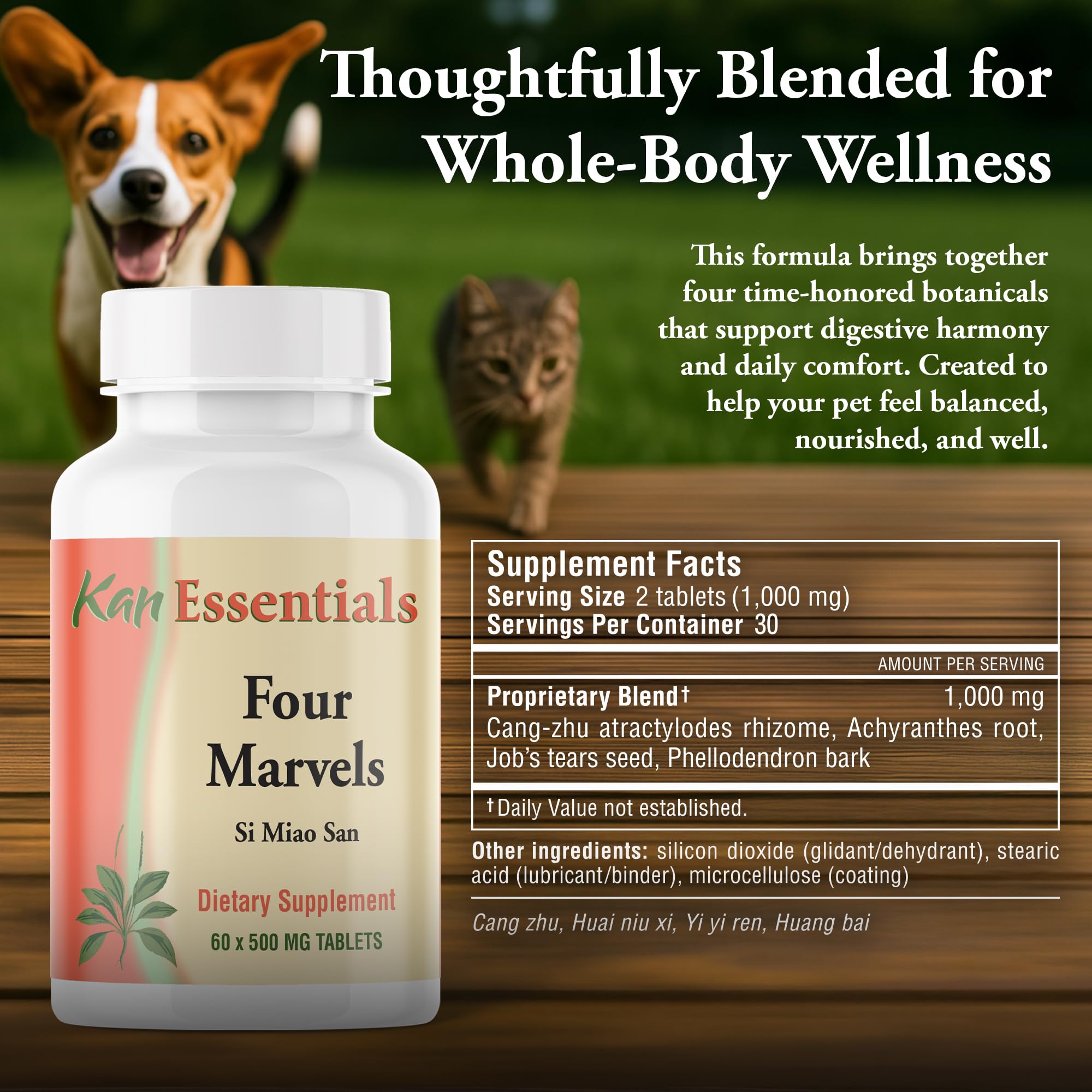 Kan Herb Company Four Marvels – Traditional Chinese Herbal Blend for Dogs and Cats to Support Digestive Clarity, Fluid Balance, and Overall Wellness, Herbal Supplement Tablets for Pets, 60 Tablets — Amazon image 3