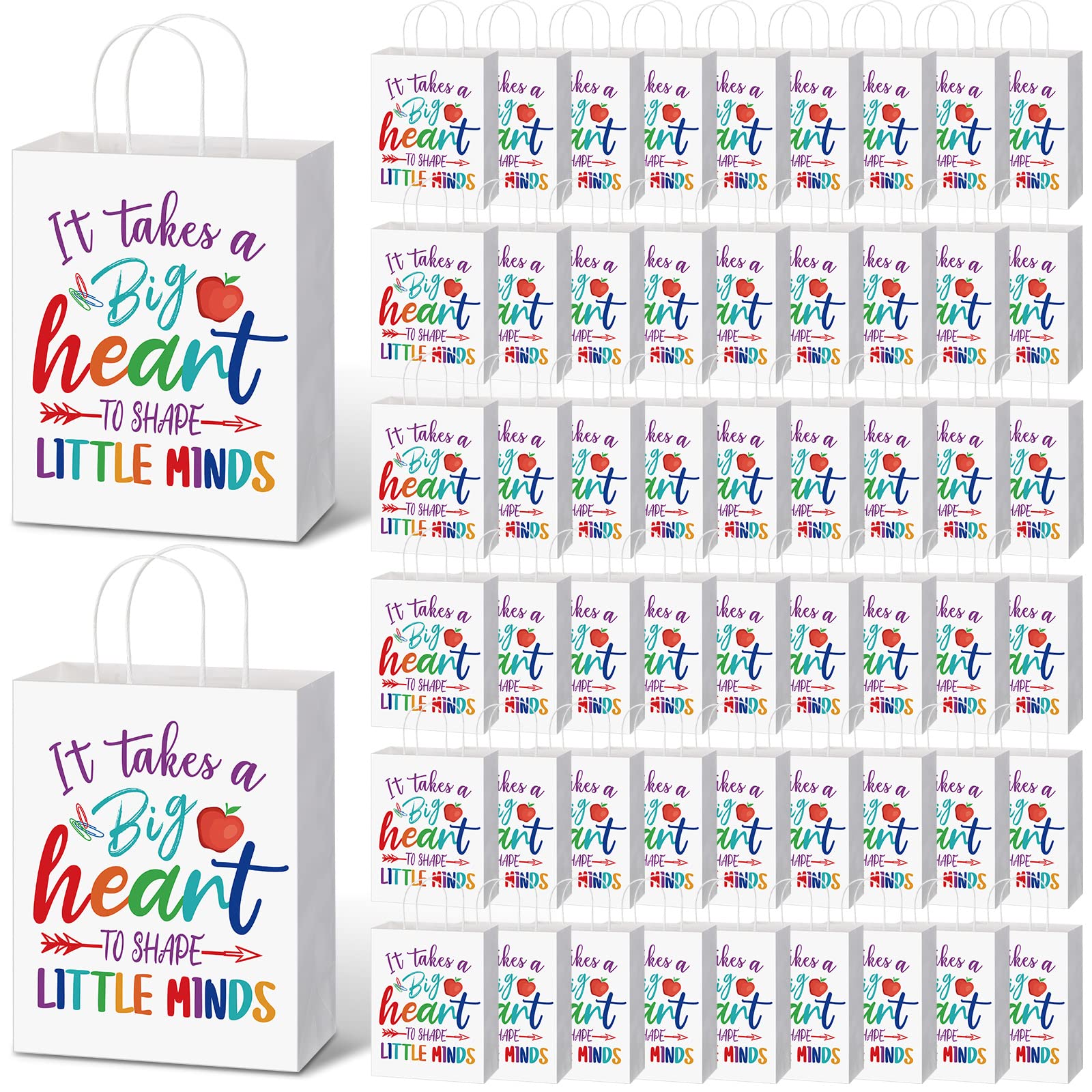 100 Pcs Teacher Appreciation Gift Paper Bag Bulk Teacher Gift Bag with Handle Gift Kraft Bags End of Year Teacher Day Chocolate Gift Bags for Graduation Appreciation Day, 6 x 8.3 x 3.2 Inch