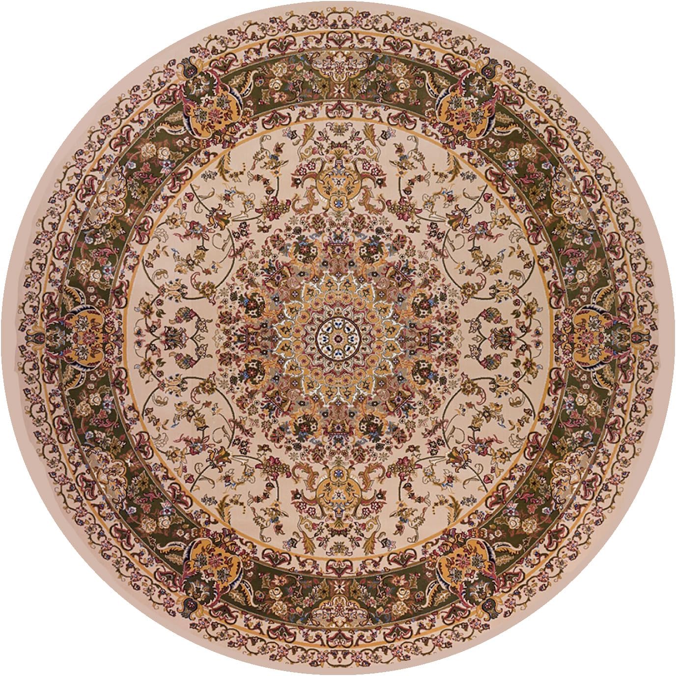 5' Round Rug Living Room Rug Vintage Round Area Rug Non Slip Indoor Carpet for Dining Room Bedroom