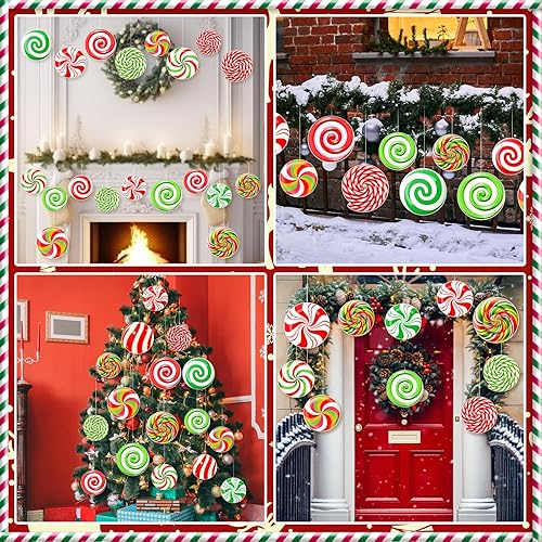 Miniatura 5 de 24 adornos colgantes de Navidad para patio al aire libre, letreros de caramelo para patio, decoraciones de césped de doble cara, adornos de menta